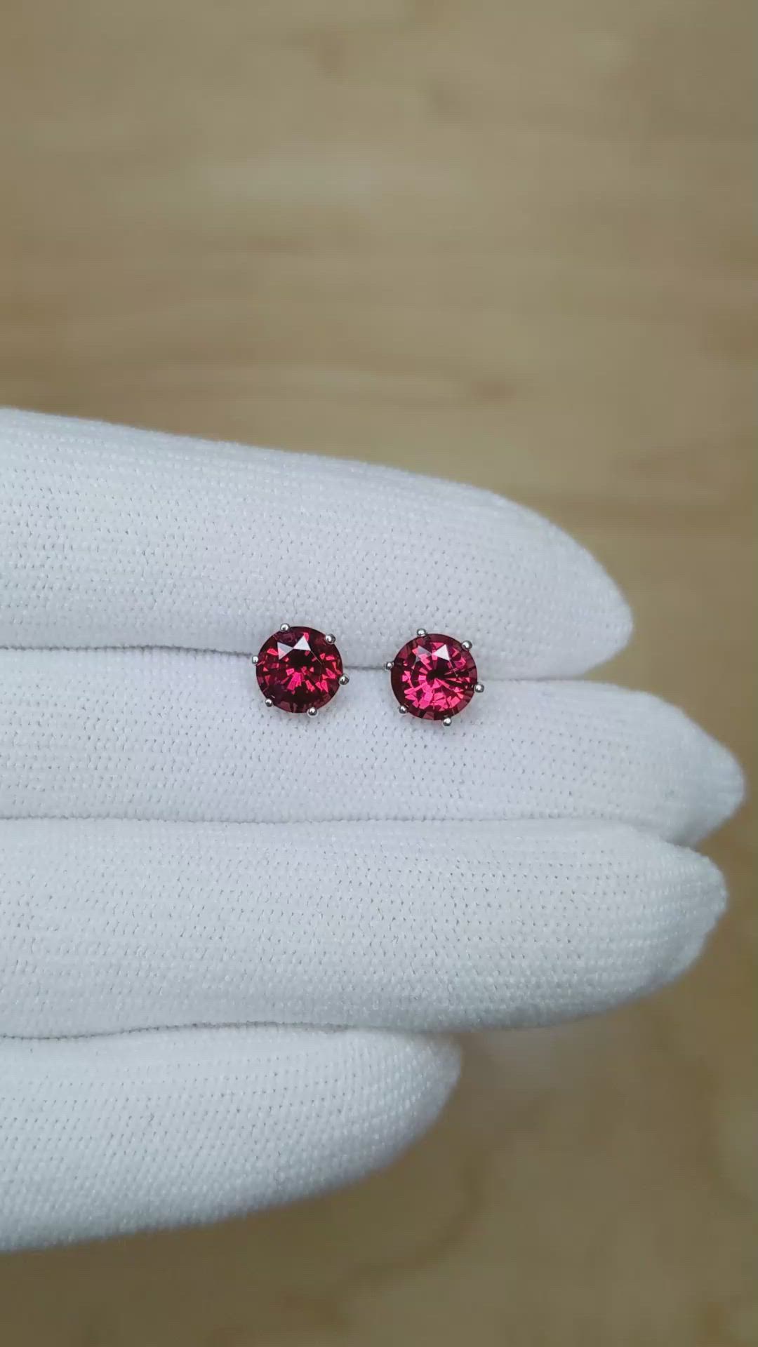 2.61 Ct.Tw.Total Carat Weight Red Garnet Studs Earrings, 14K White Gold Size Video
