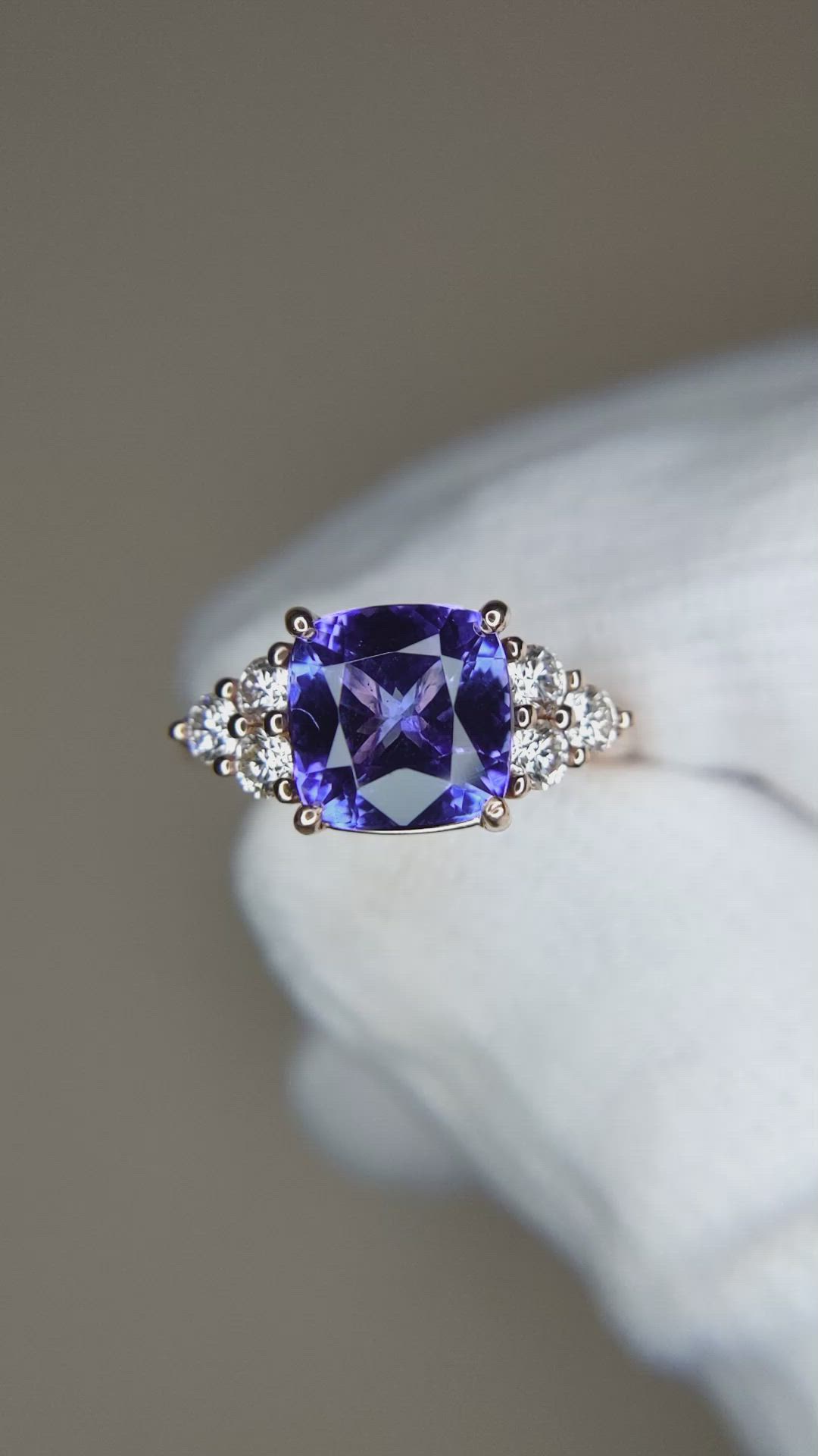 2.73 Ct. Violet Tanzanite and Natural Diamond Accent Stones Ring, 14K Rose Gold Size Video