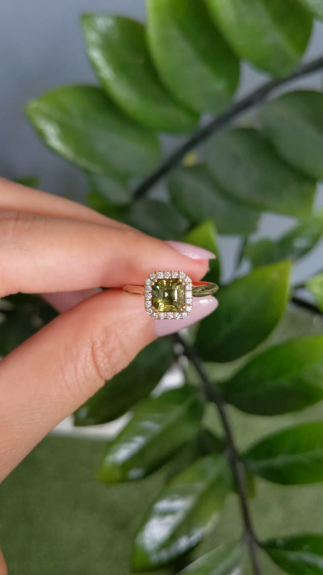 1.43 Ct. Yellowish Green Tourmaline and Natural Diamond Pave Ring, 18K Yellow Gold Size Video