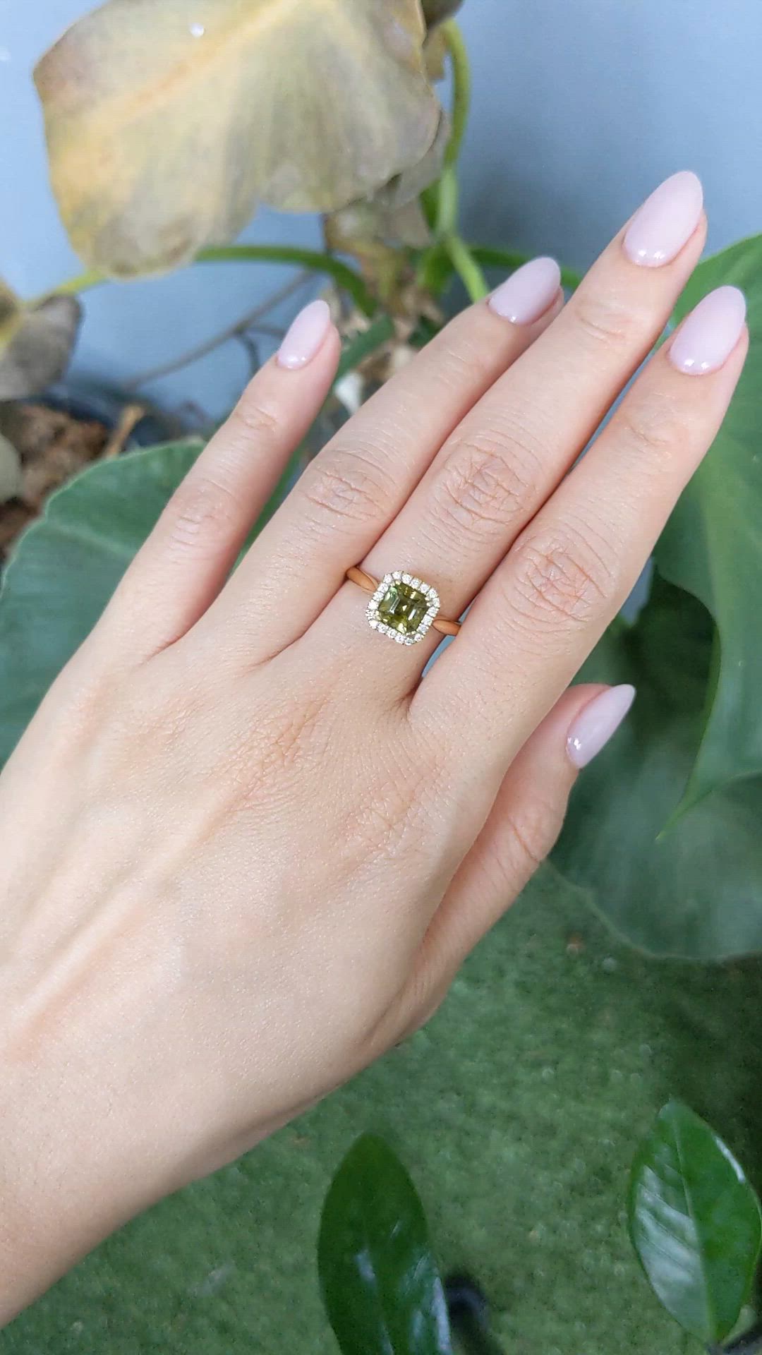 1.43 Ct. Yellowish Green Tourmaline and Natural Diamond Pave Ring, 18K Yellow Gold Size Video