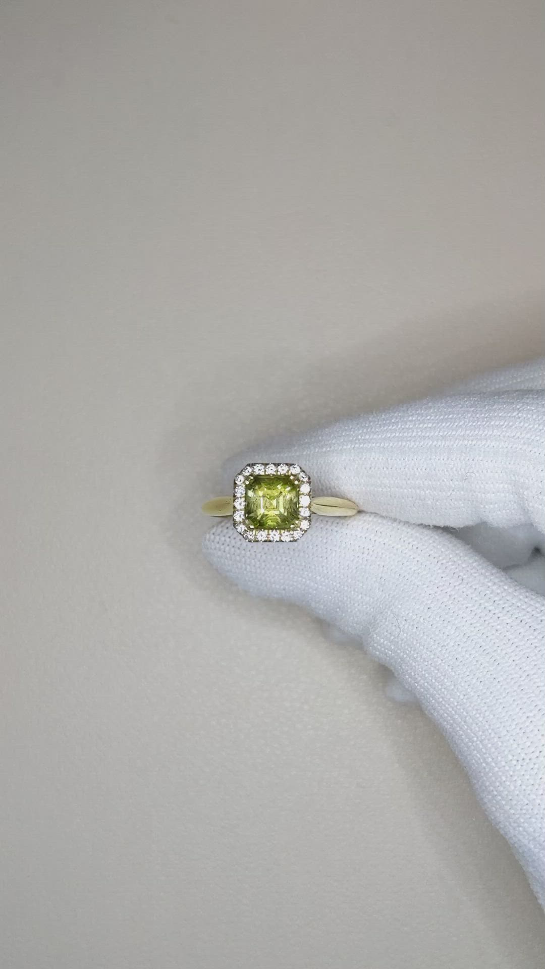 1.43 Ct. Yellowish Green Tourmaline and Natural Diamond Pave Ring, 18K Yellow Gold Size Video