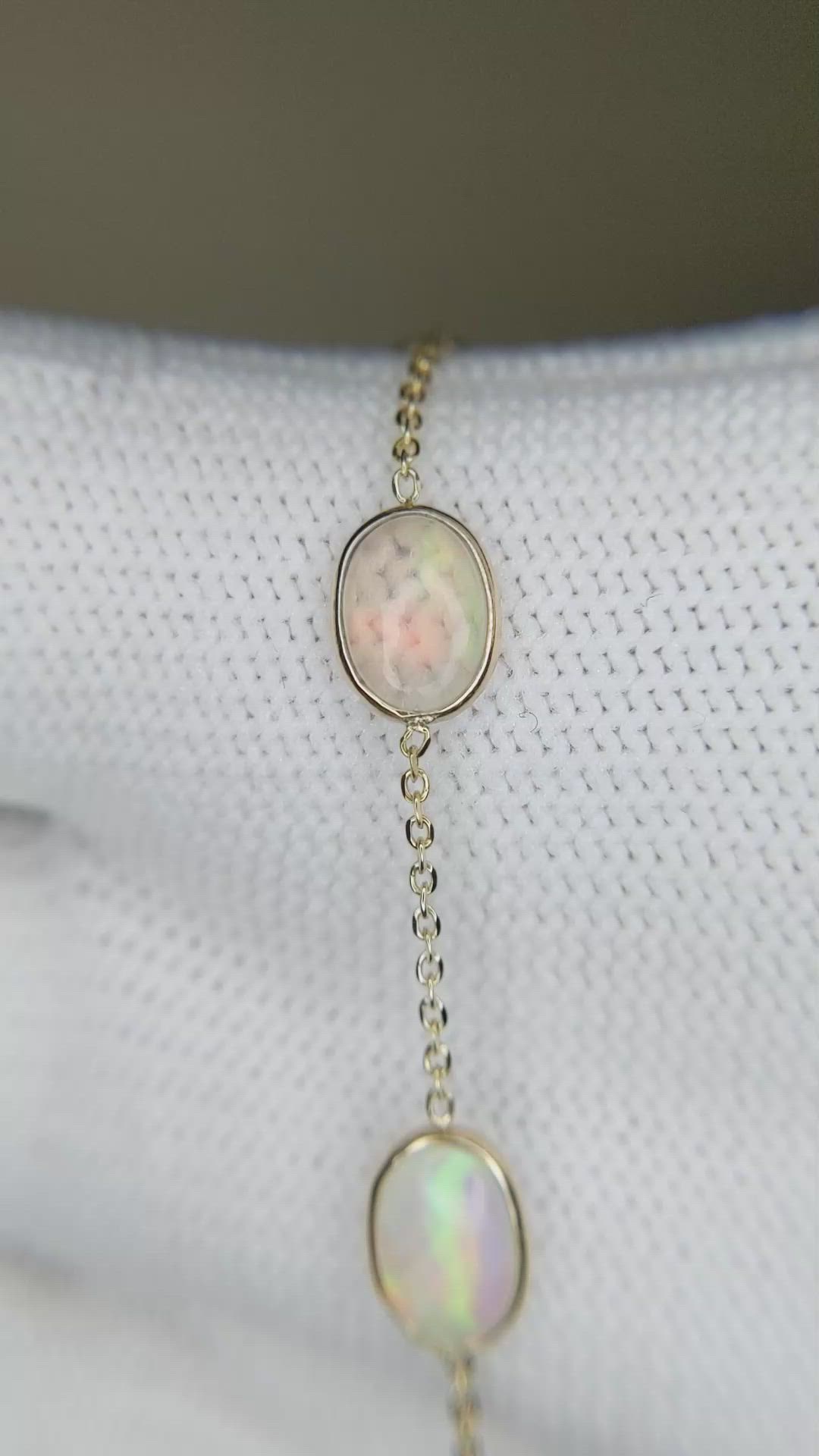 3.01 Ct.Tw.Total Carat Weight Multi Color Opal Bezel Bracelet, 14K Yellow Gold Size Video