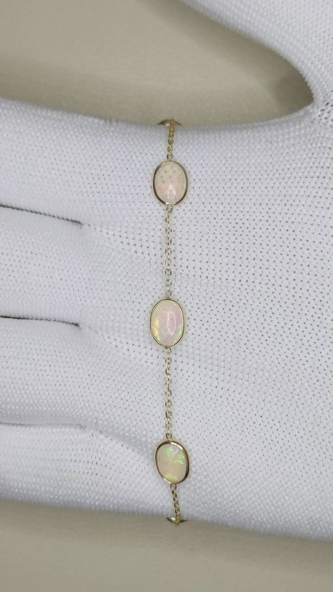 3.01 Ct.Tw.Total Carat Weight Multi Color Opal Bezel Bracelet, 14K Yellow Gold Size Video