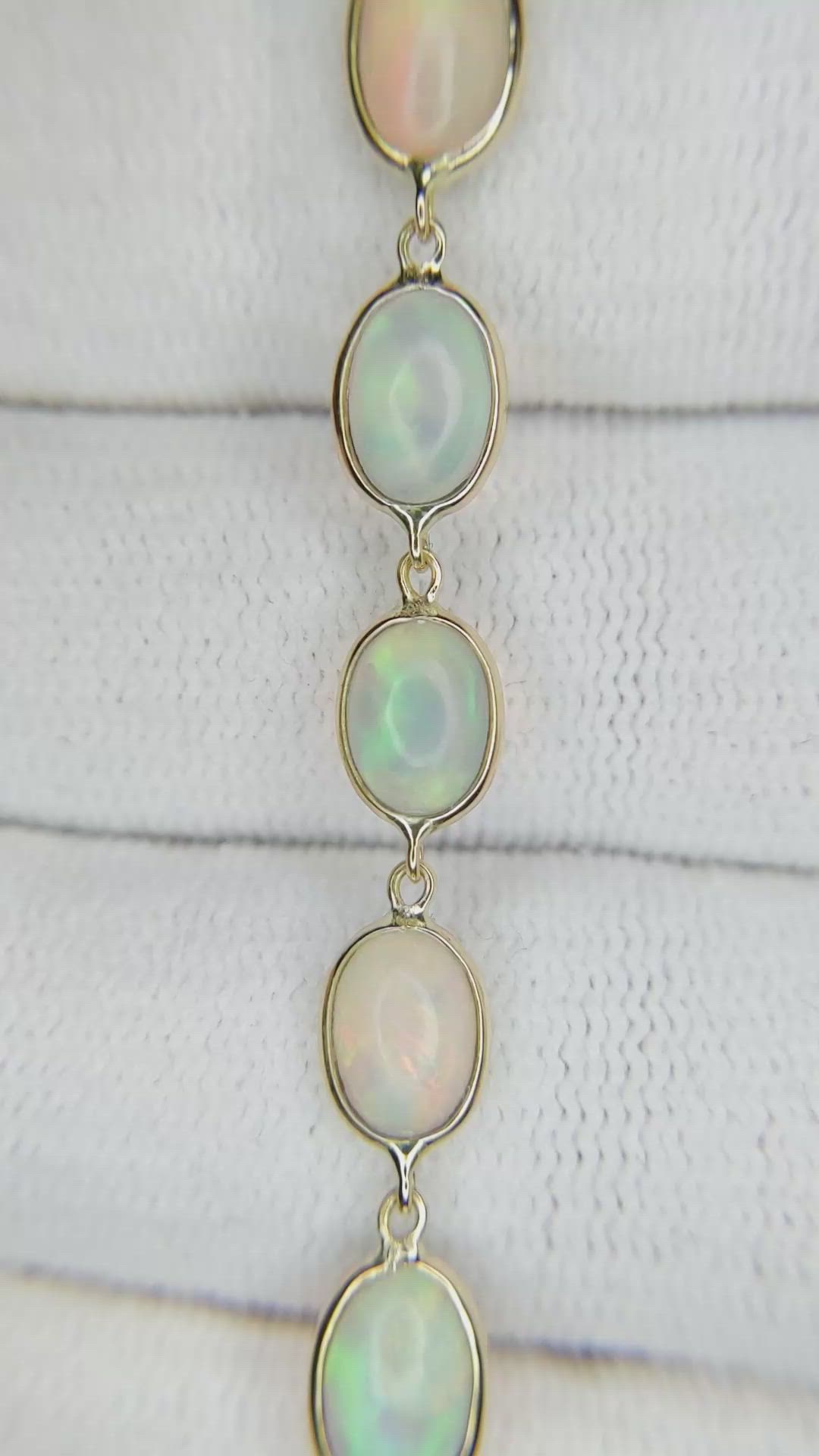 7.23&nbsp;Ct.Tw.Total Carat Weight Multi Color Opal Tennis/Line Bracelet, 14K Yellow Gold Size Video