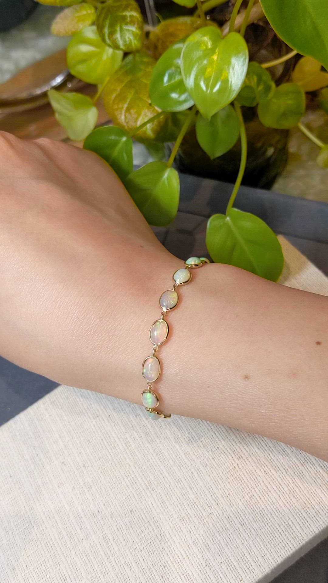 7.23&nbsp;Ct.Tw.Total Carat Weight Multi Color Opal Tennis/Line Bracelet, 14K Yellow Gold Size Video