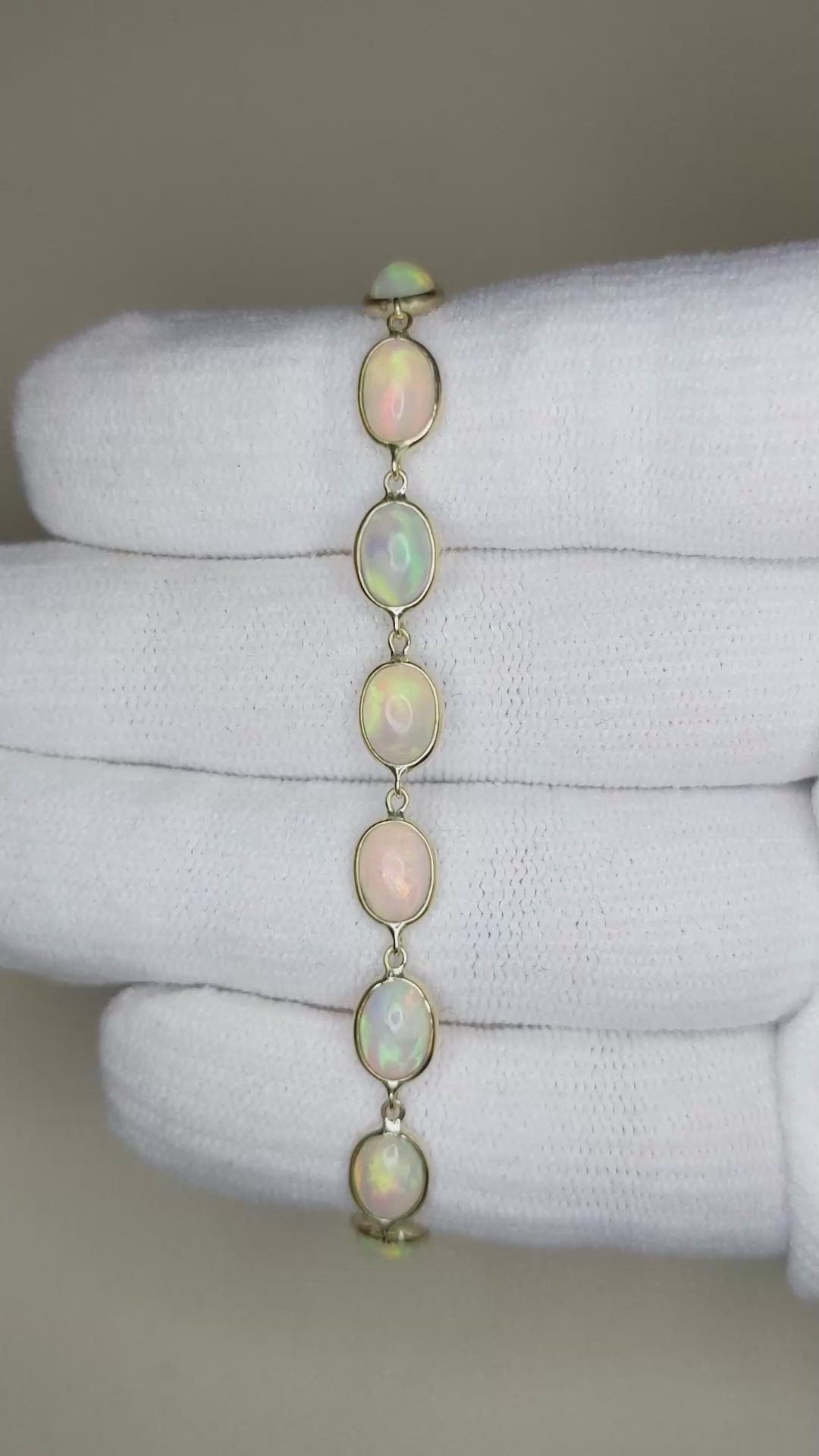 7.23&nbsp;Ct.Tw.Total Carat Weight Multi Color Opal Tennis/Line Bracelet, 14K Yellow Gold Size Video