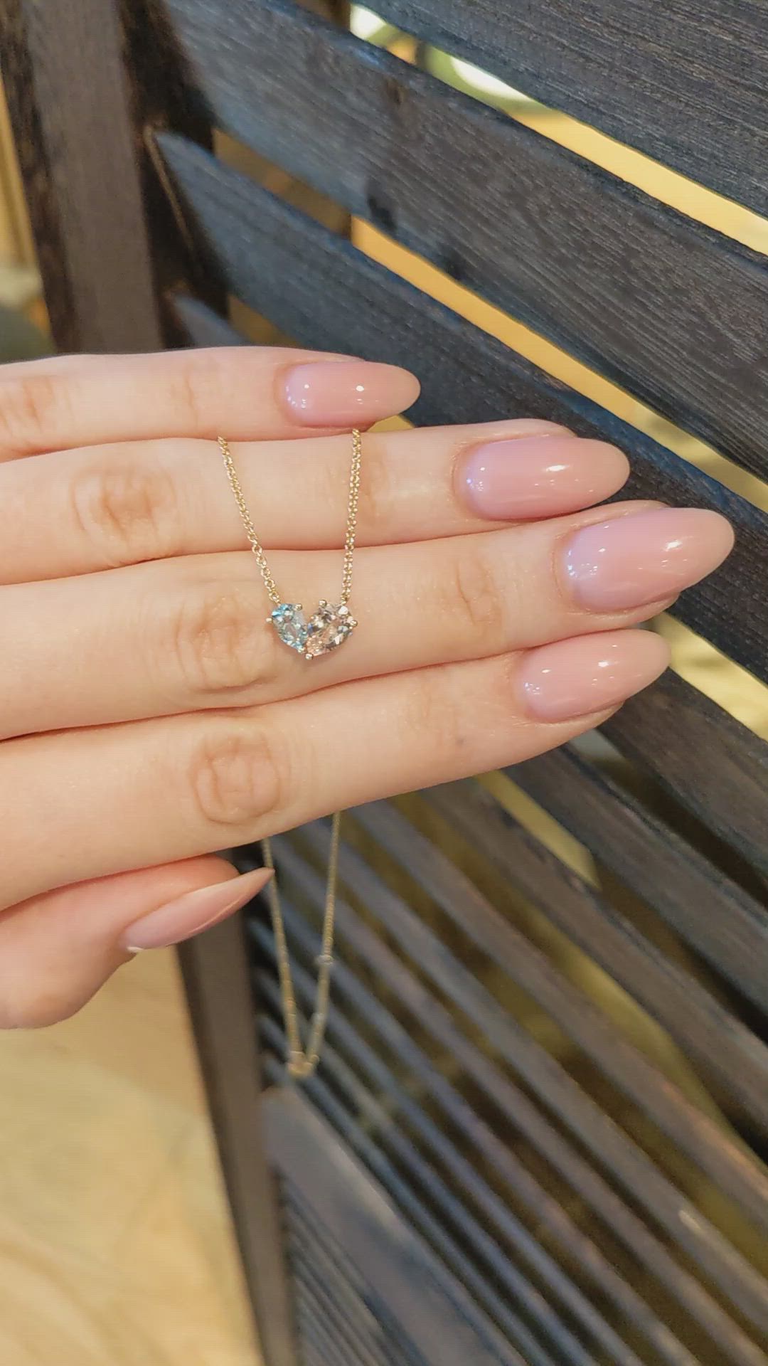1.07&nbsp;Ct.Tw.Total Carat Weight Peach Morganite and Blue Aquamarine Multi Stone Necklace, 14K Yellow Gold Size Video