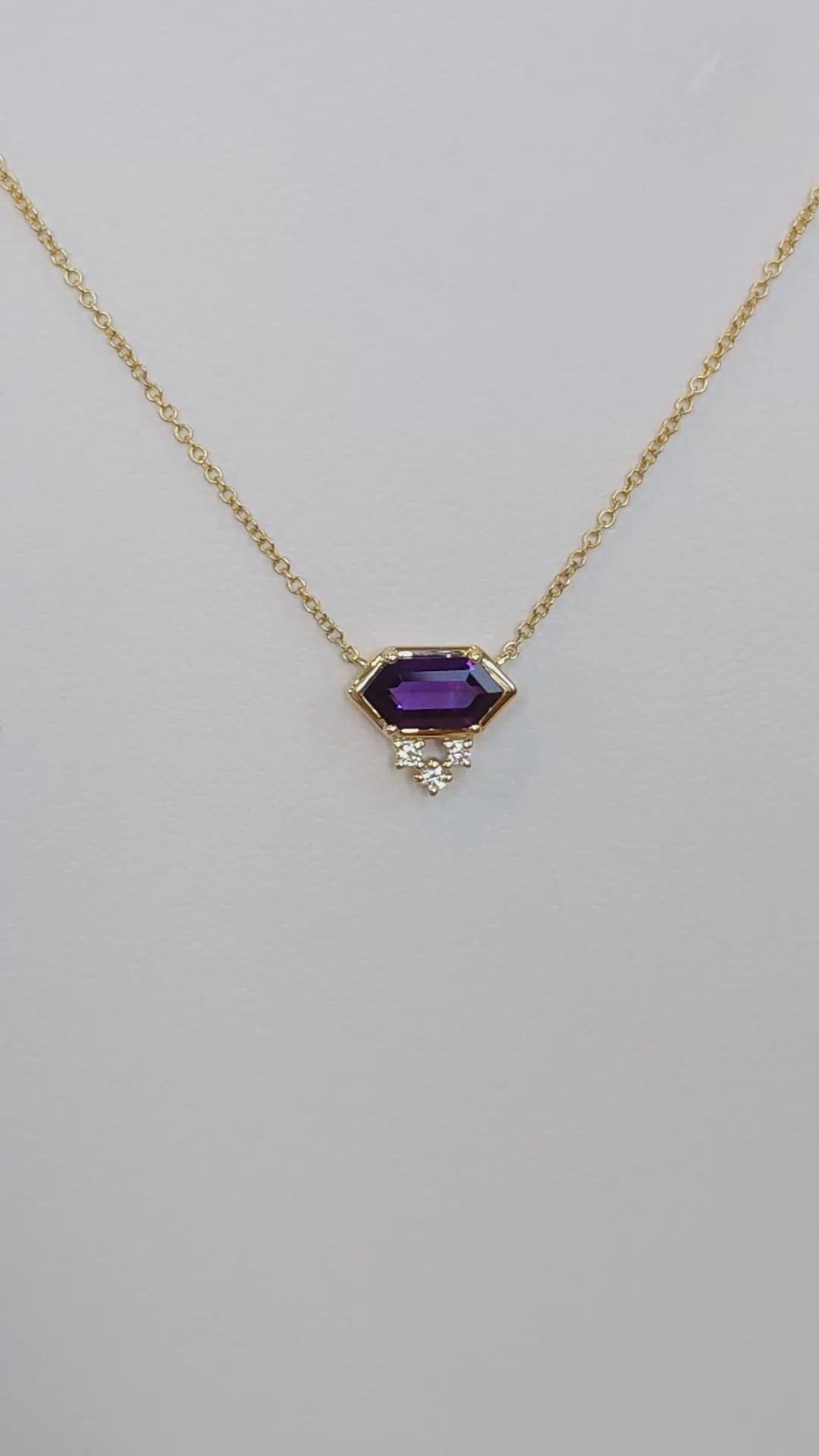0.90 Ct. Purple Amethyst and Natural Diamond Bezel Necklace, 14K Yellow Gold Size Video