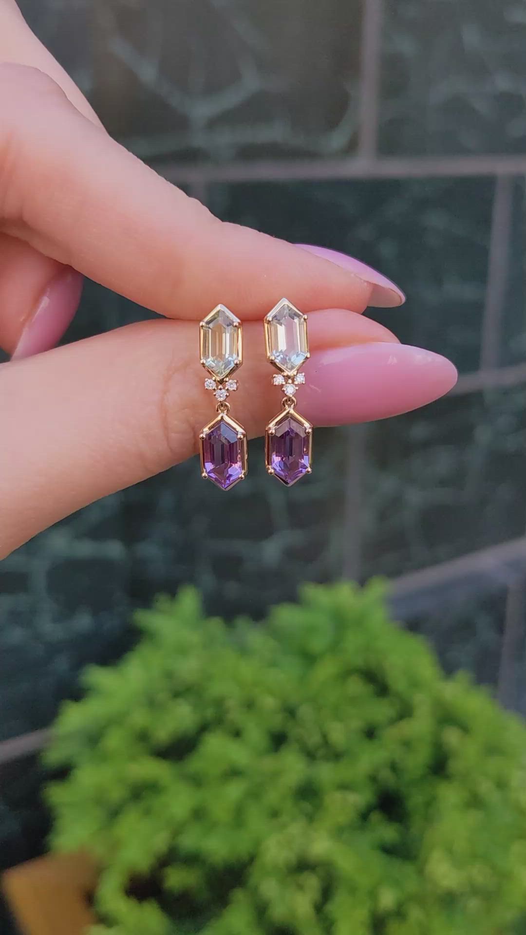 3.31&nbsp;Ct.Tw.Total Carat Weight Purple Amethyst and Green Prasiolite Pave Earrings, 14K Yellow Gold Size Video