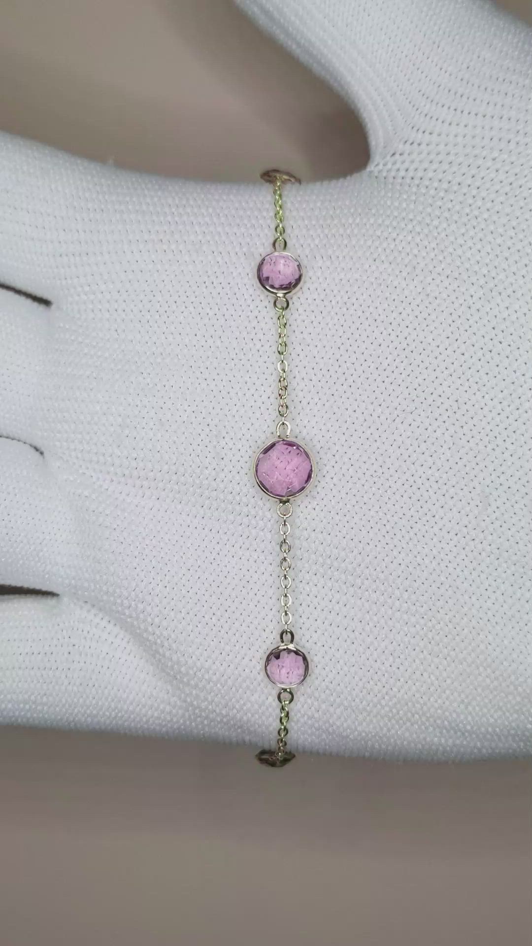1.59&nbsp;Ct.Tw.Total Carat Weight Purple Amethyst Bezel Bracelet, 10K Yellow Gold Size Video