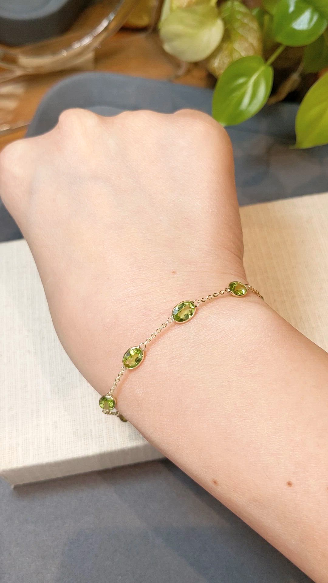 6.21 Ct.Tw.Total Carat Weight Yellowish Green Peridot Bezel Bracelet, 10K Yellow Gold Size Video