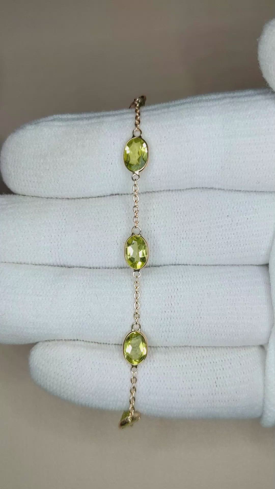 6.21 Ct.Tw.Total Carat Weight Yellowish Green Peridot Bezel Bracelet, 10K Yellow Gold Size Video
