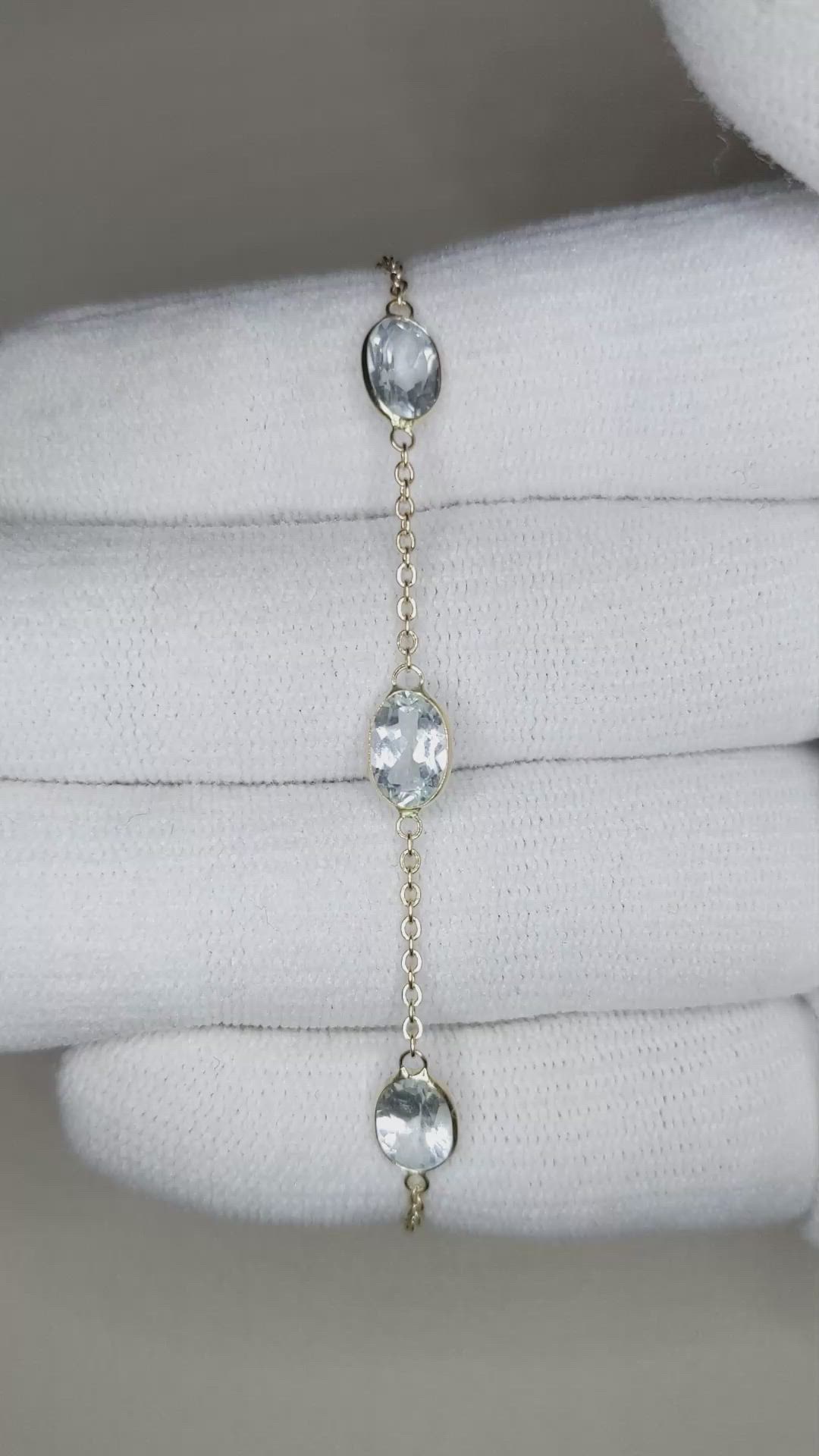 4.12 Ct.Tw.Total Carat Weight Blue Aquamarine Bezel Bracelet, 10K Yellow Gold Size Video
