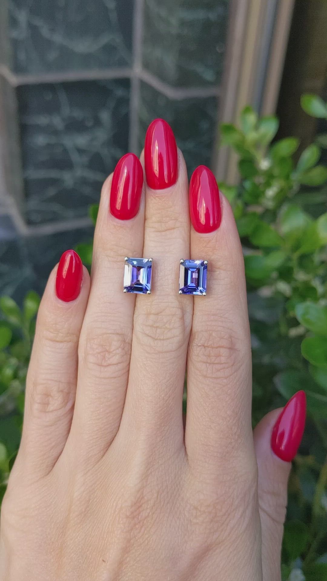 4.11&nbsp;Ct.Tw.Total Carat Weight Violet Tanzanite Studs Earrings, 14K White Gold Size Video