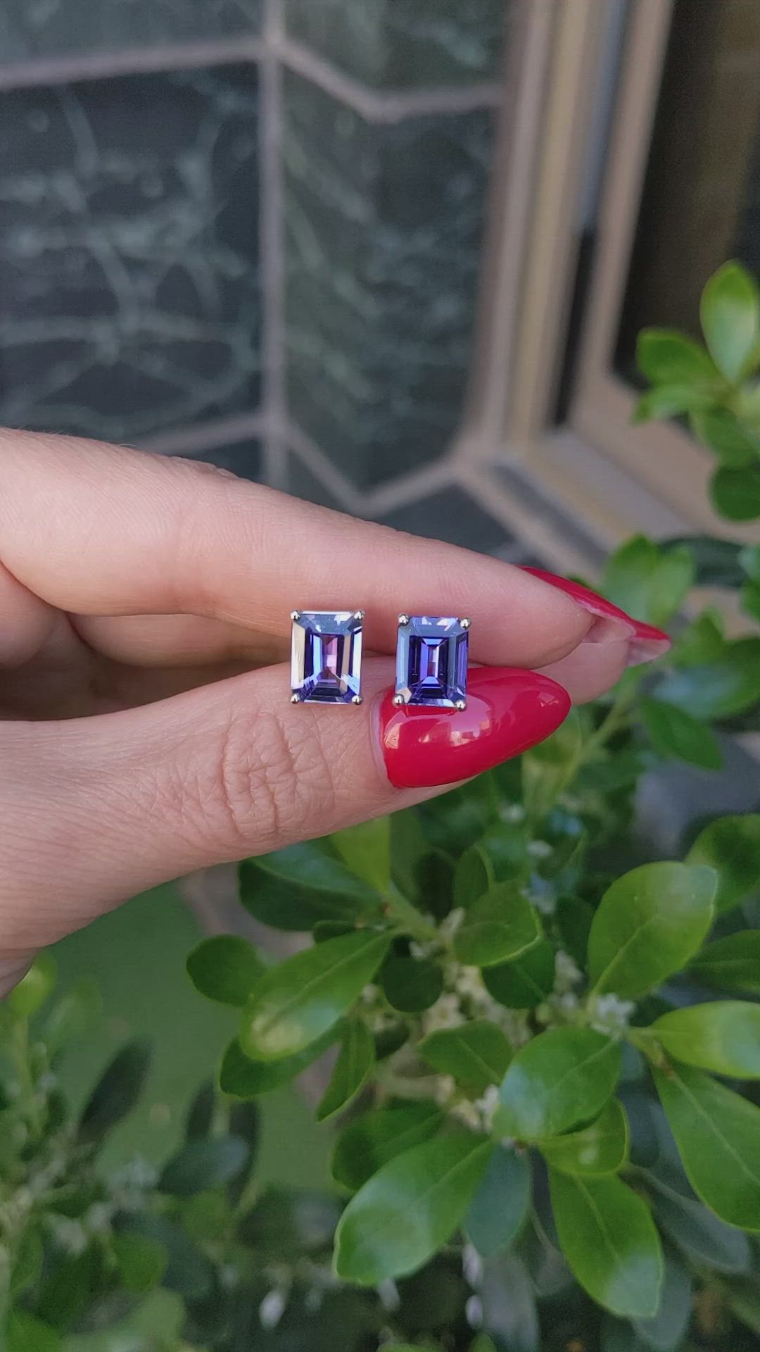 4.11&nbsp;Ct.Tw.Total Carat Weight Violet Tanzanite Studs Earrings, 14K White Gold Size Video