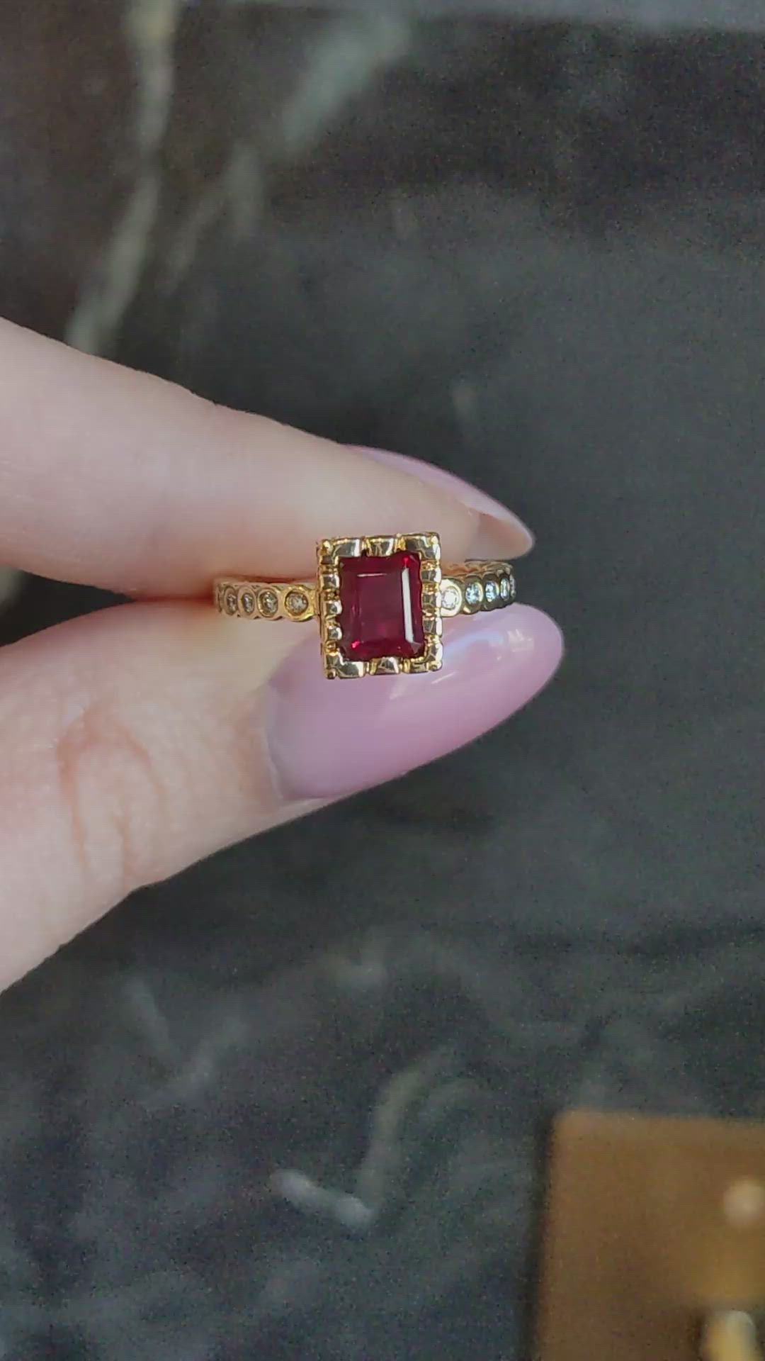 0.86 Ct. Red Red Beryl and Natural Diamond Pave Ring, 18K Yellow Gold Size Video
