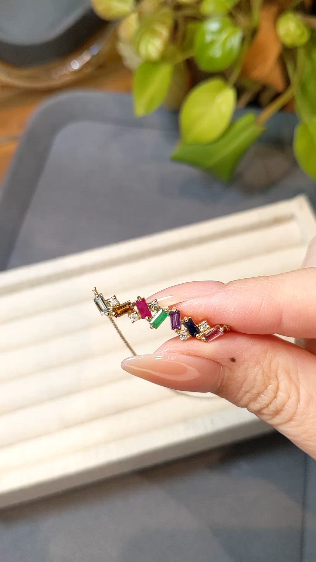 0.97&nbsp;Ct.Tw.Total Carat Weight Sapphire, Aquamarine, Ruby, Emerald, Amethyst and Natural Diamond Accent Stones Necklace, 14K Yellow Gold Size Video