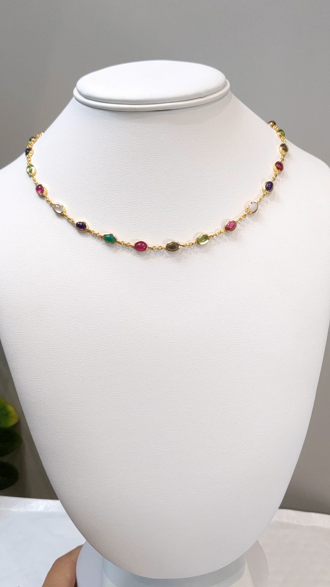 2.47 Ct.Tw.Total Carat Weight Ruby, Peridot, Amethyst, Quartz, Moonstone and Agate Bezel Necklace, 22K Gold Plated Silver Size Video