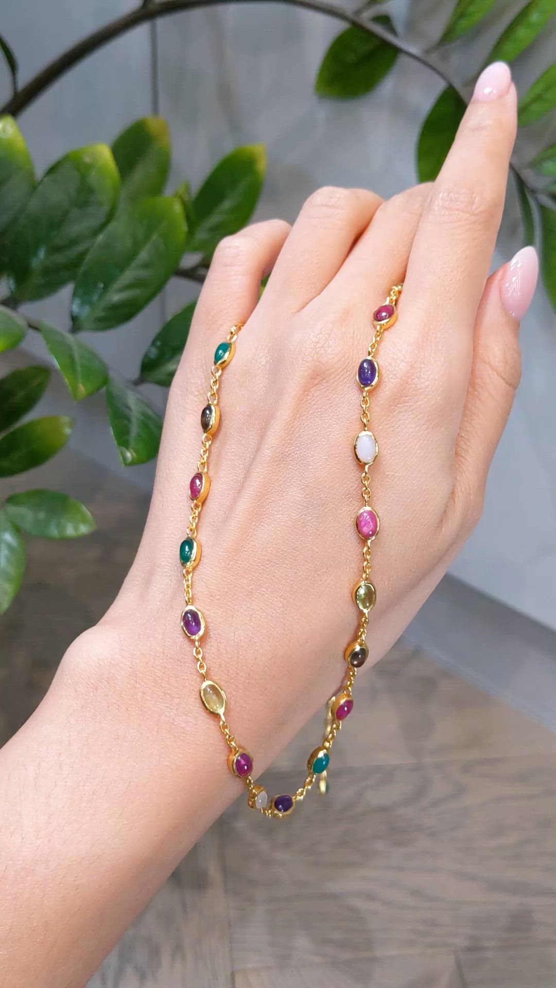 2.47 Ct.Tw.Total Carat Weight Ruby, Peridot, Amethyst, Quartz, Moonstone and Agate Bezel Necklace, 22K Gold Plated Silver Size Video