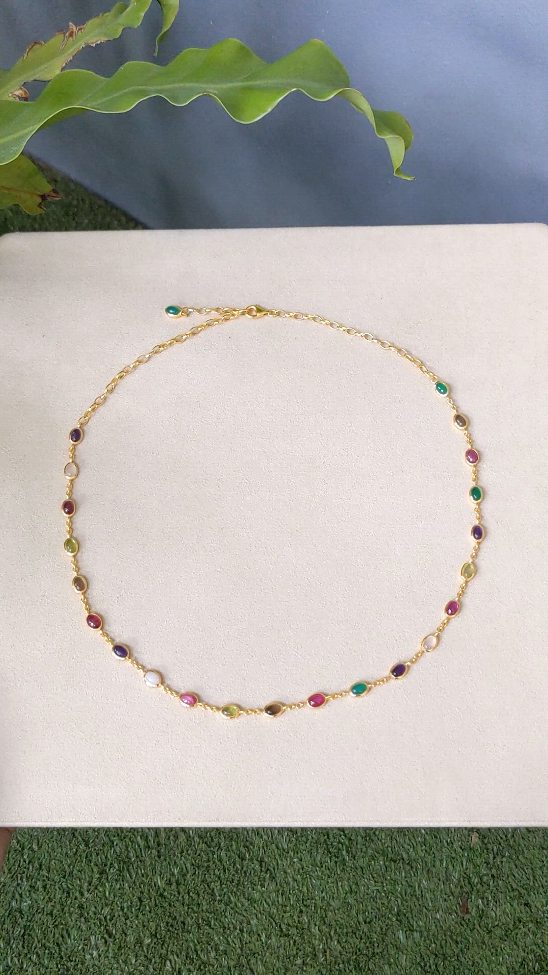 2.47 Ct.Tw.Total Carat Weight Ruby, Peridot, Amethyst, Quartz, Moonstone and Agate Bezel Necklace, 22K Gold Plated Silver Size Video