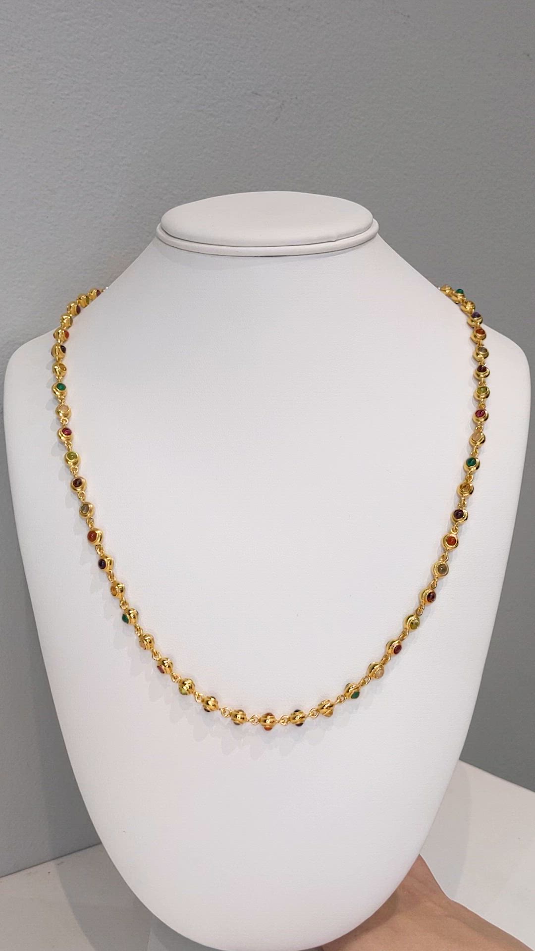 11.69 Ct.Tw.Total Carat Weight Ruby, Garnet, Peridot, Agate, Amethyst, Citrine, Carnelian, Moonstone and Quartz Multi Stone Necklace, 22K Gold Plated Silver Size Video