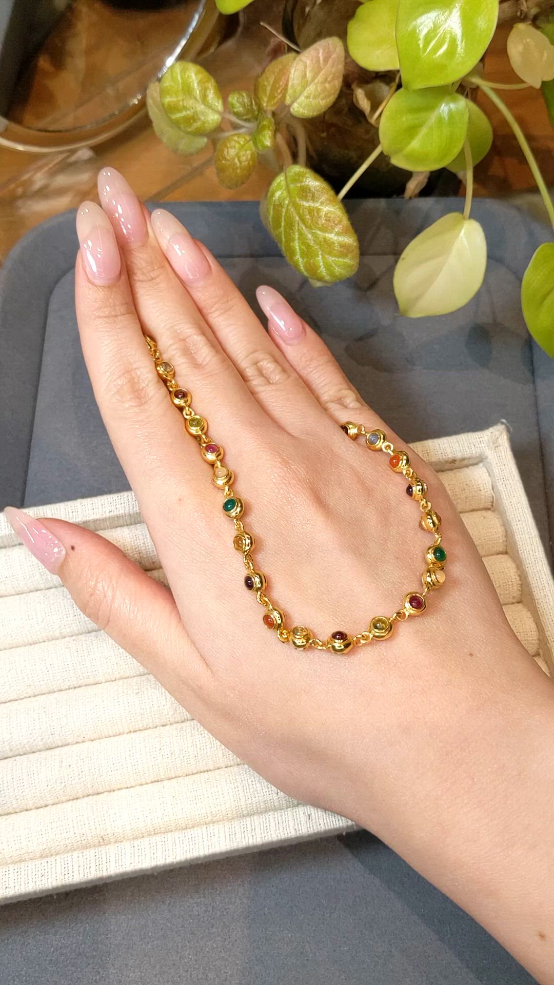 11.69 Ct.Tw.Total Carat Weight Ruby, Garnet, Peridot, Agate, Amethyst, Citrine, Carnelian, Moonstone and Quartz Multi Stone Necklace, 22K Gold Plated Silver Size Video