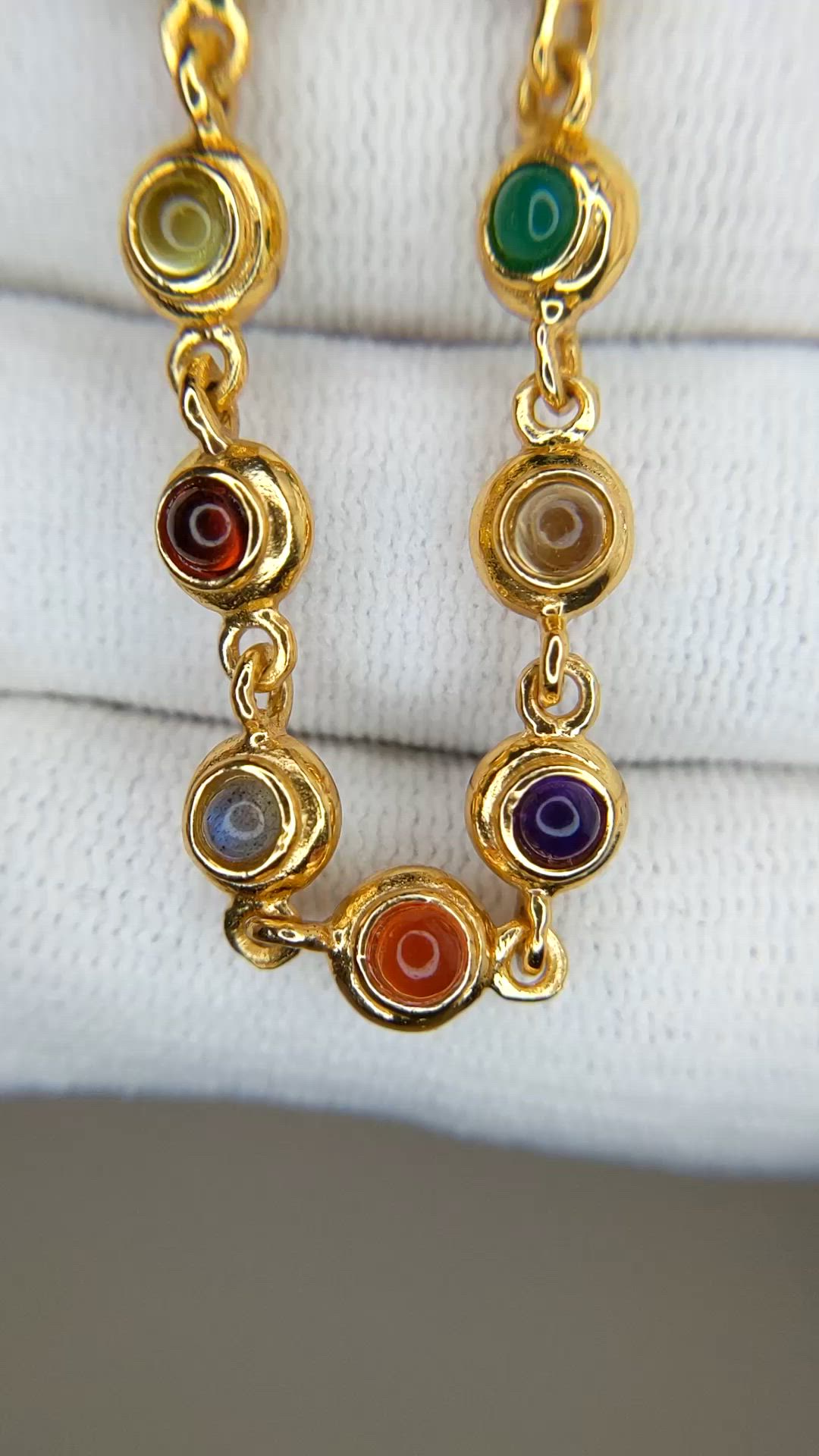 11.69 Ct.Tw.Total Carat Weight Ruby, Garnet, Peridot, Agate, Amethyst, Citrine, Carnelian, Moonstone and Quartz Multi Stone Necklace, 22K Gold Plated Silver Size Video