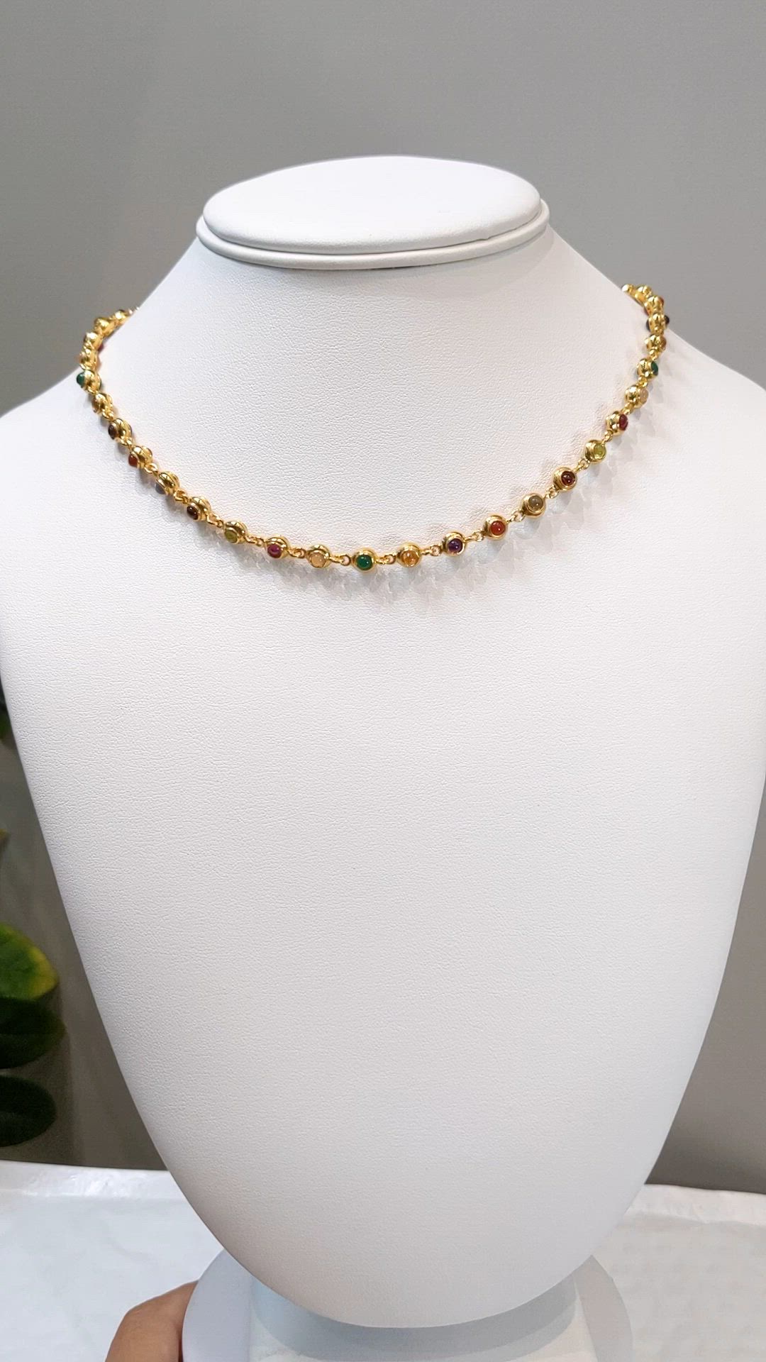 7.75 Ct.Tw.Total Carat Weight Ruby, Garnet, Peridot, Amethyst, Citrine, Agate, Quartz, Carnelian and Moonstone Multi Stone Necklace, 22K Gold Plated Silver Size Video