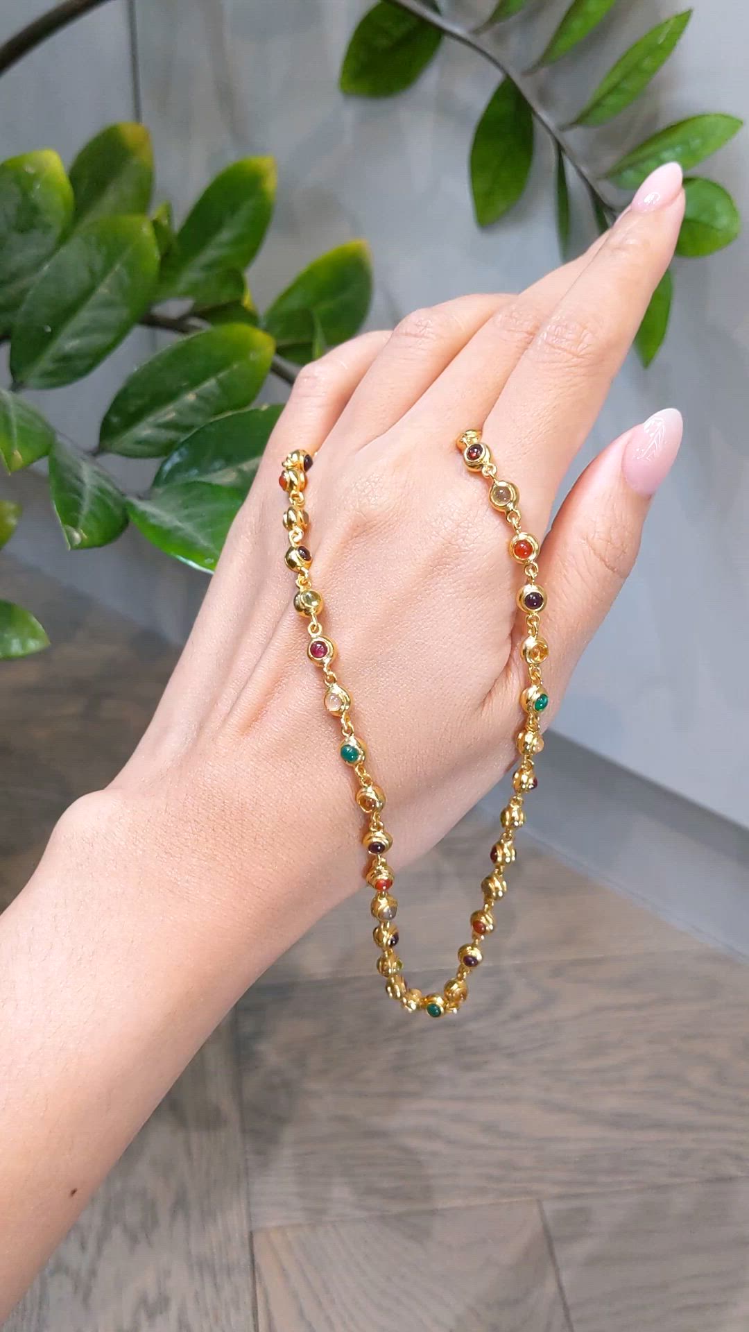 7.75 Ct.Tw.Total Carat Weight Ruby, Garnet, Peridot, Amethyst, Citrine, Agate, Quartz, Carnelian and Moonstone Multi Stone Necklace, 22K Gold Plated Silver Size Video