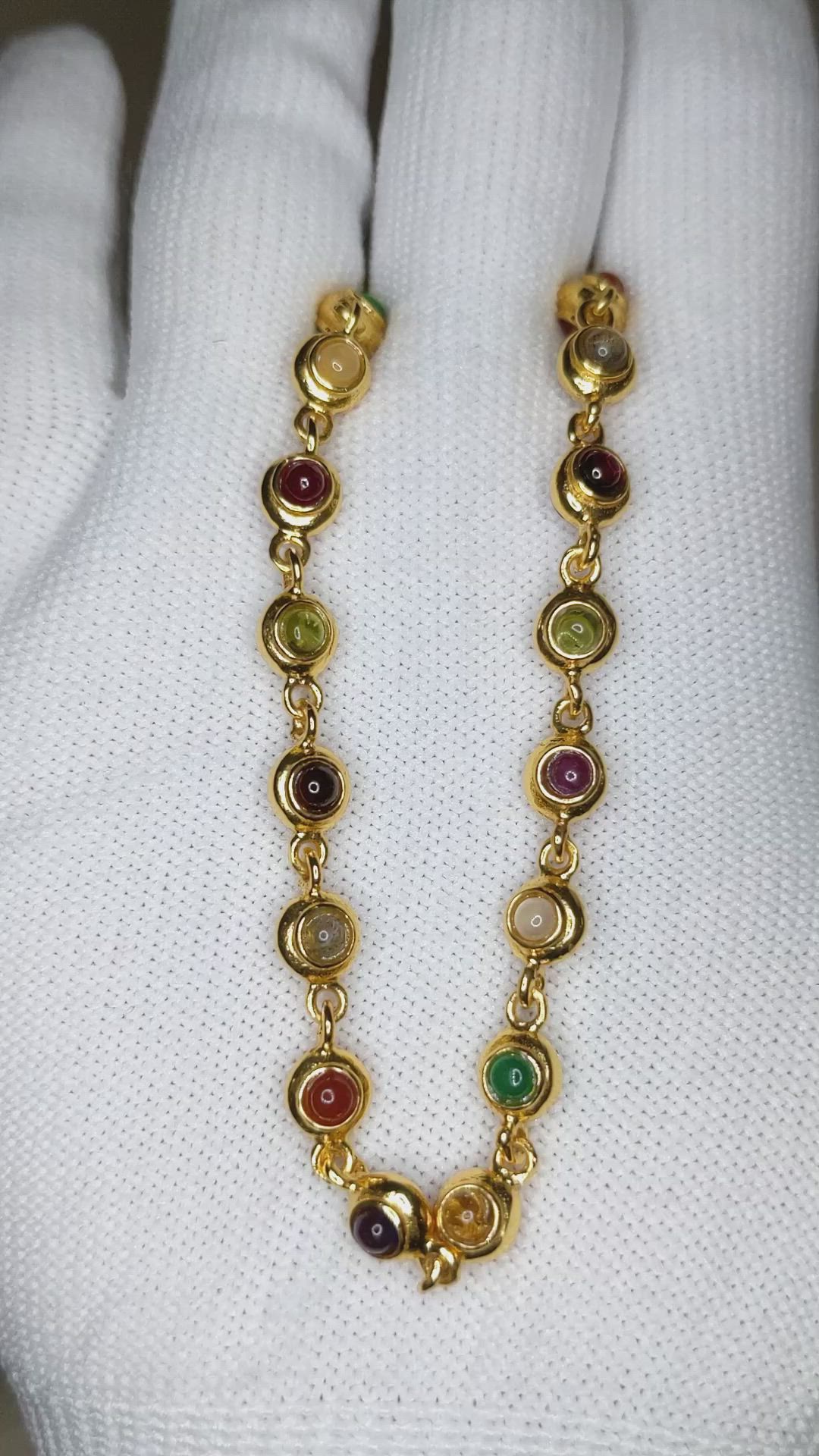 7.75 Ct.Tw.Total Carat Weight Ruby, Garnet, Peridot, Amethyst, Citrine, Agate, Quartz, Carnelian and Moonstone Multi Stone Necklace, 22K Gold Plated Silver Size Video