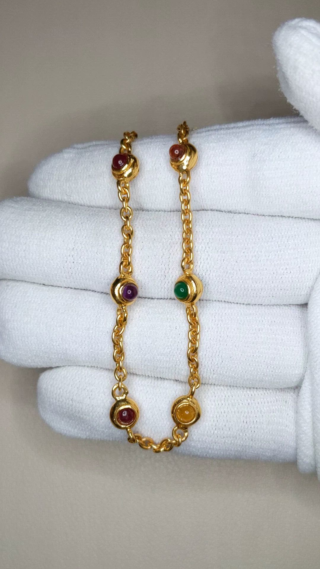 3.93&nbsp;Ct.Tw.Total Carat Weight Ruby, Citrine, Garnet, Peridot, Lapis, Amethyst, Carnelian, Agate and Moonstone Multi Stone Necklace, 22K Gold Plated Silver Size Video
