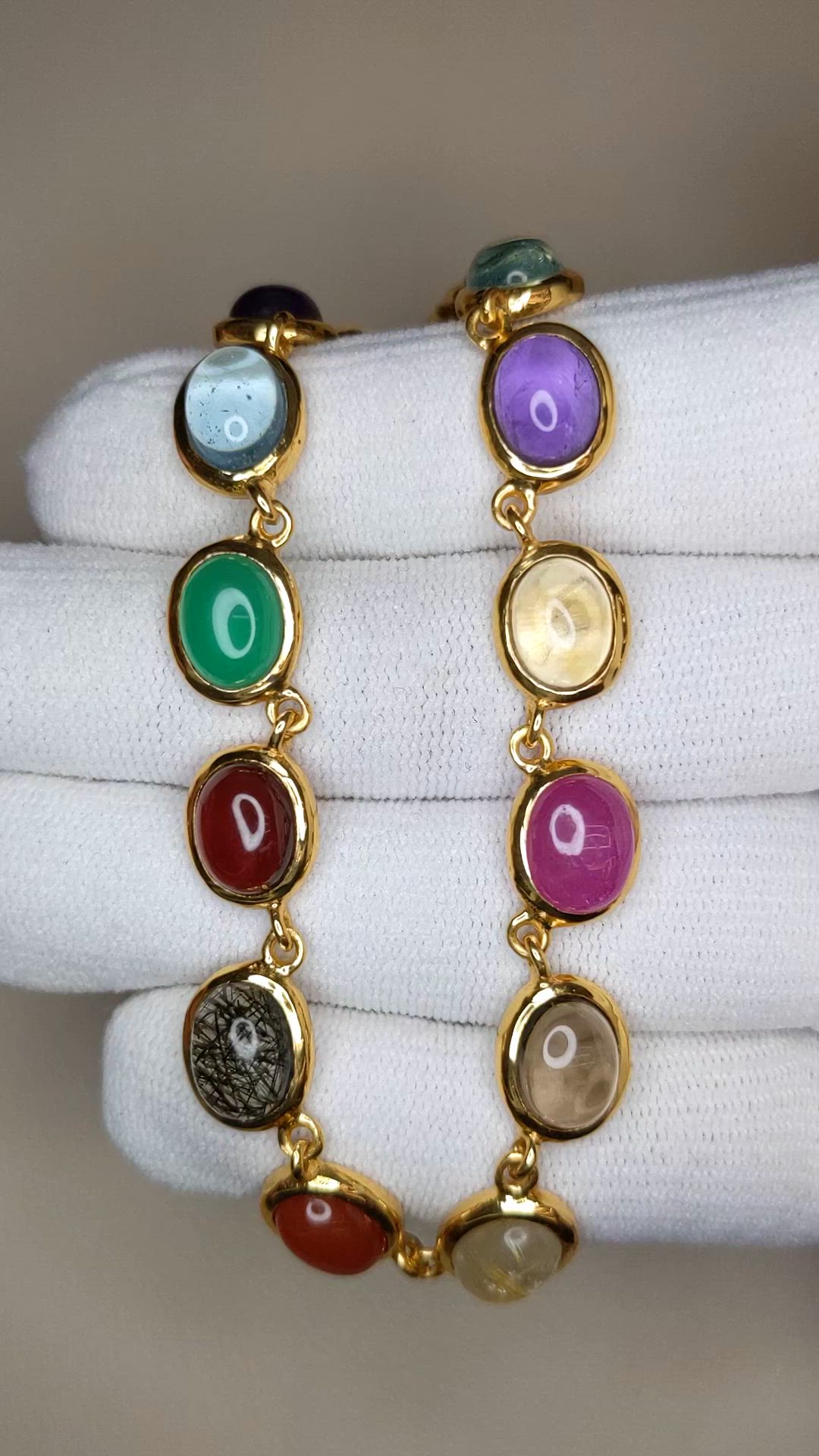 59.10 Ct.Tw.Total Carat Weight Rutilated Quartz, Quartz, Ruby, Garnet, Aquamarine, Amethyst, Agate and Carnelian Multi Stone Necklace, 22K Gold Plated Silver Size Video