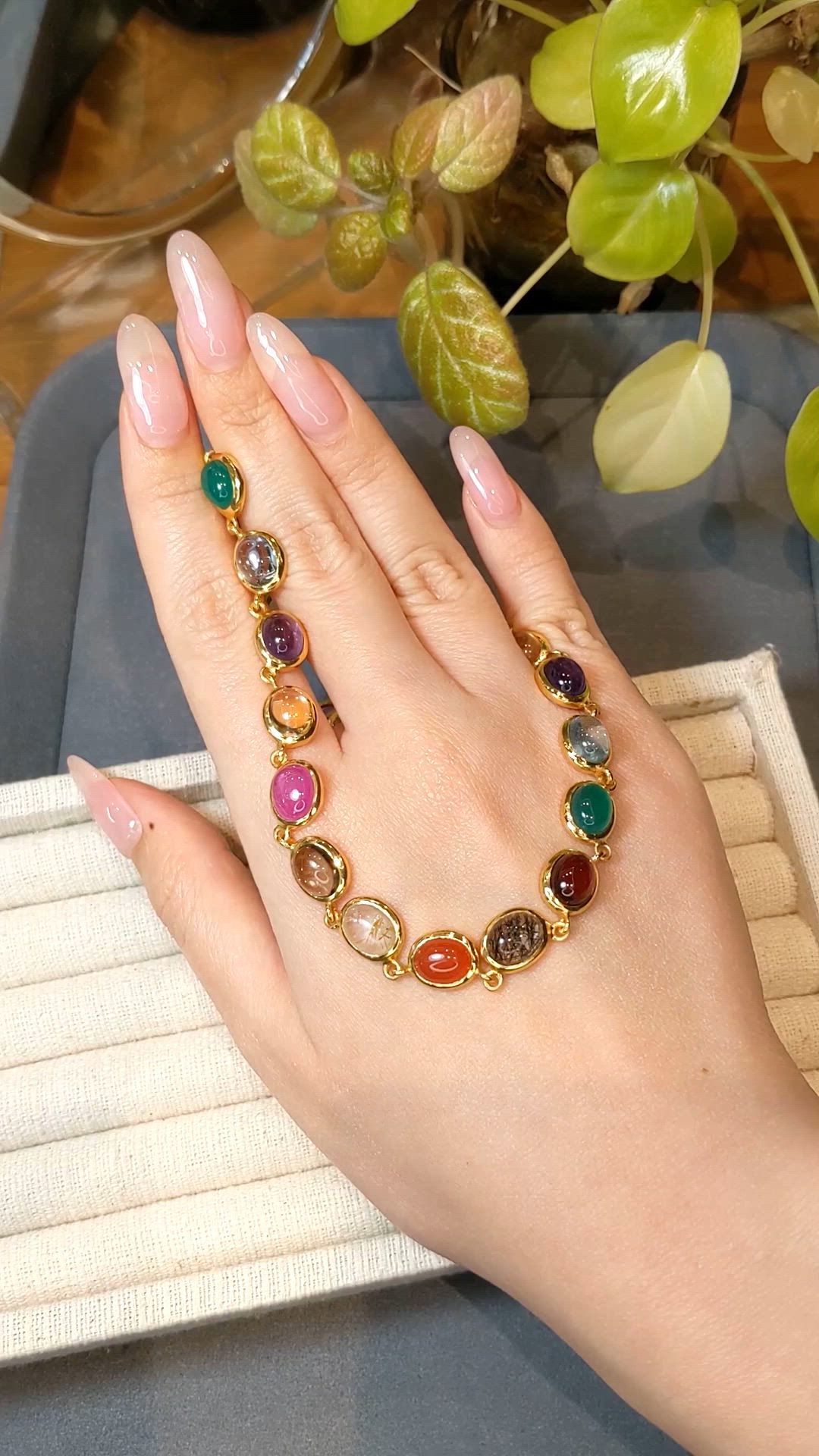 59.10 Ct.Tw.Total Carat Weight Rutilated Quartz, Quartz, Ruby, Garnet, Aquamarine, Amethyst, Agate and Carnelian Multi Stone Necklace, 22K Gold Plated Silver Size Video