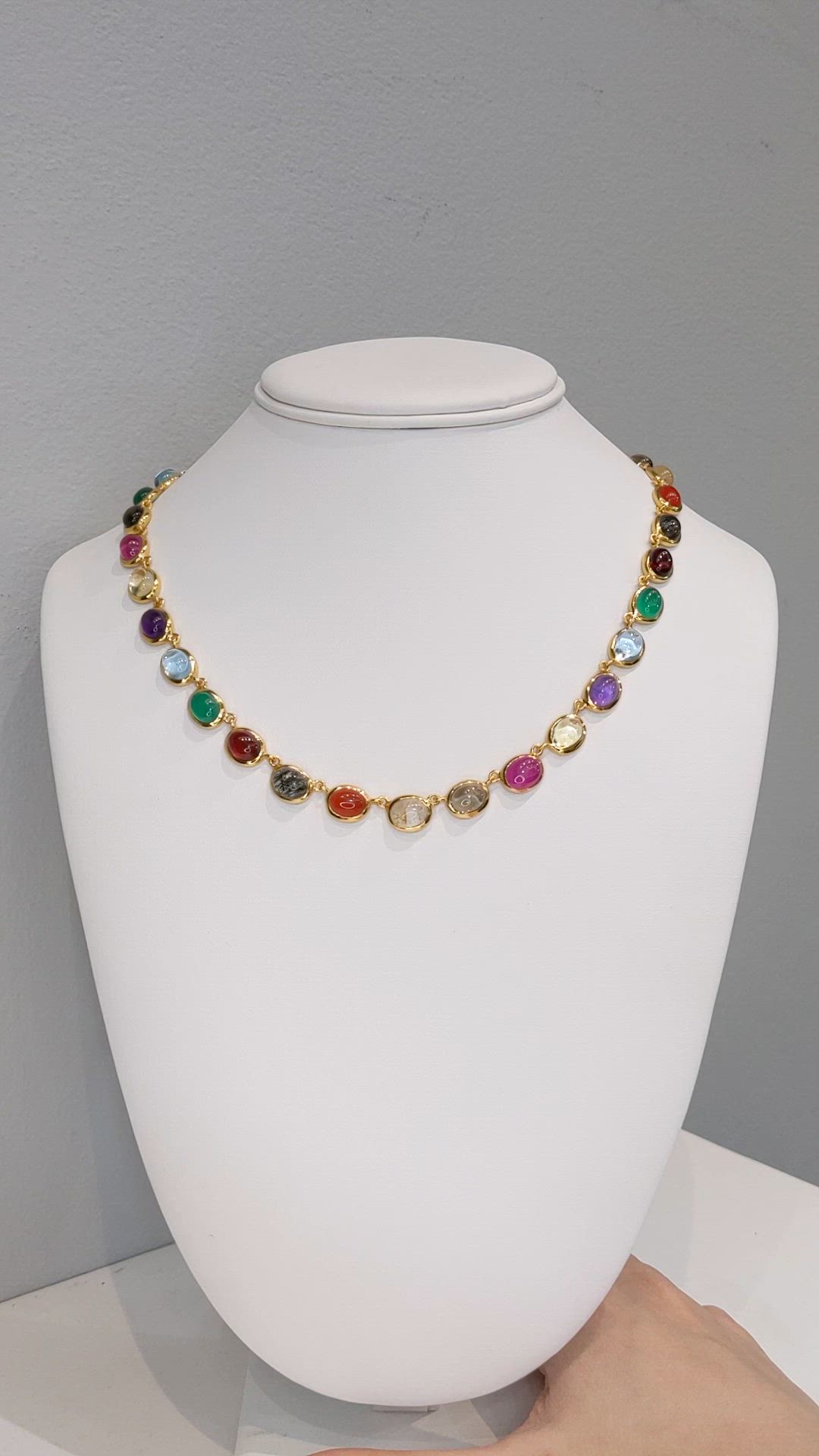 59.10 Ct.Tw.Total Carat Weight Rutilated Quartz, Quartz, Ruby, Garnet, Aquamarine, Amethyst, Agate and Carnelian Multi Stone Necklace, 22K Gold Plated Silver Size Video