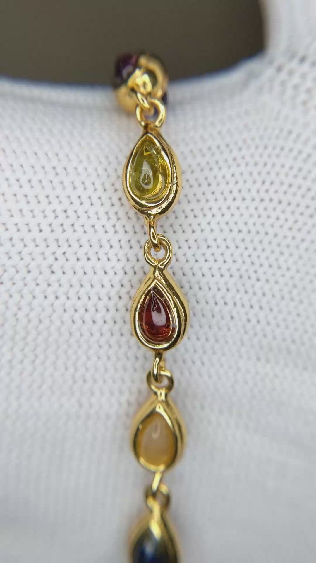 4.38&nbsp;Ct.Tw.Total Carat Weight Ruby, Moonstone, Tiger's Eye, Agate, Sapphire, Garnet, Citrine and Amethyst Bezel Bracelet, 22K Gold Plated Silver Size Video