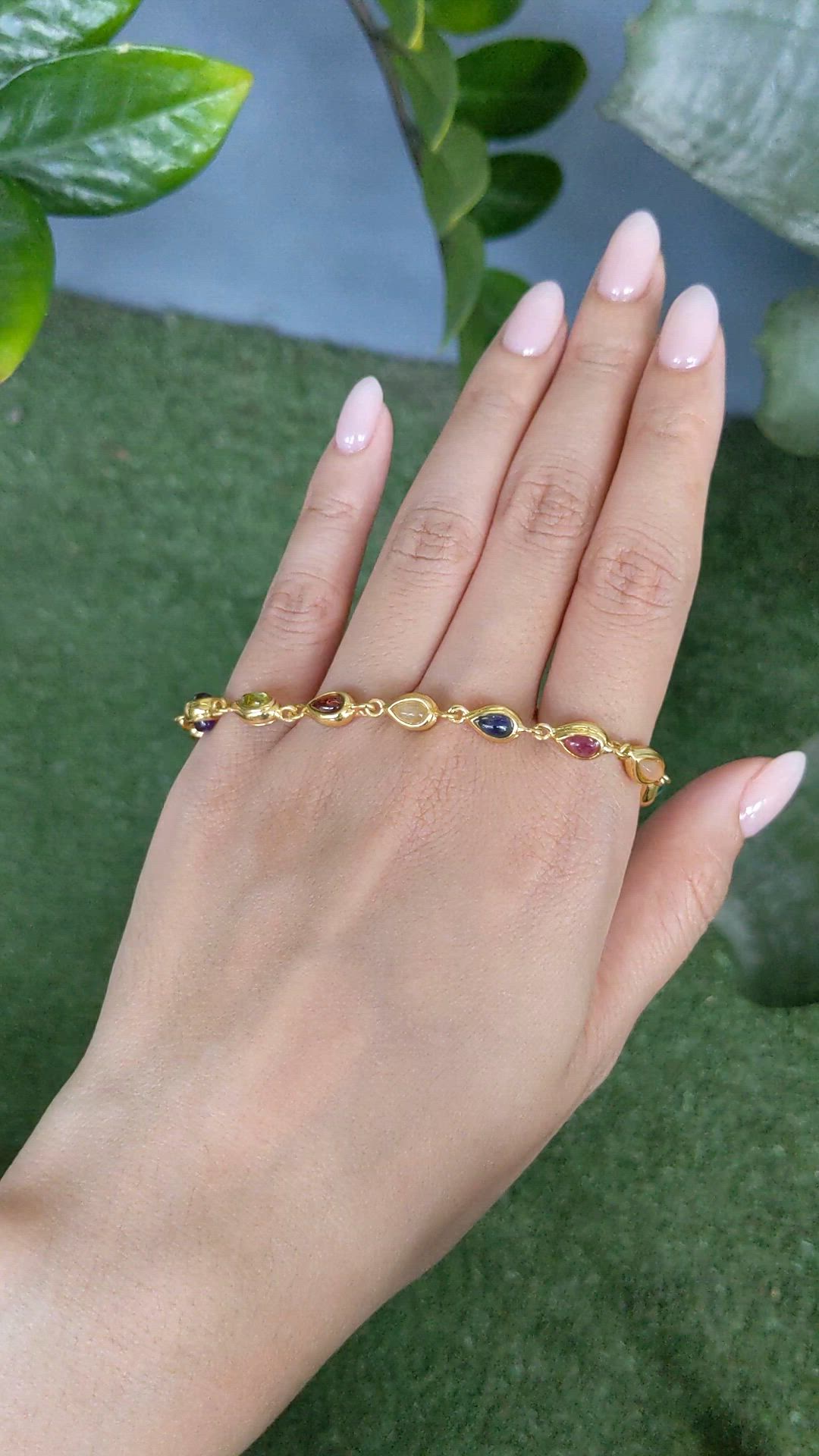 4.38&nbsp;Ct.Tw.Total Carat Weight Ruby, Moonstone, Tiger's Eye, Agate, Sapphire, Garnet, Citrine and Amethyst Bezel Bracelet, 22K Gold Plated Silver Size Video