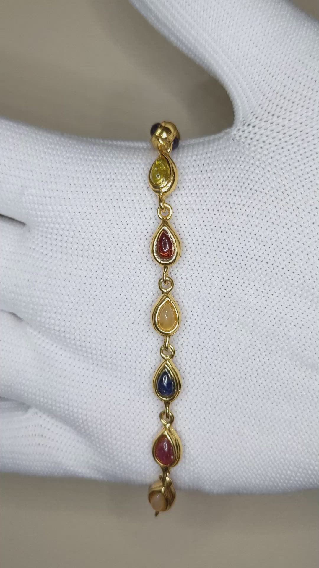 4.38&nbsp;Ct.Tw.Total Carat Weight Ruby, Moonstone, Tiger's Eye, Agate, Sapphire, Garnet, Citrine and Amethyst Bezel Bracelet, 22K Gold Plated Silver Size Video