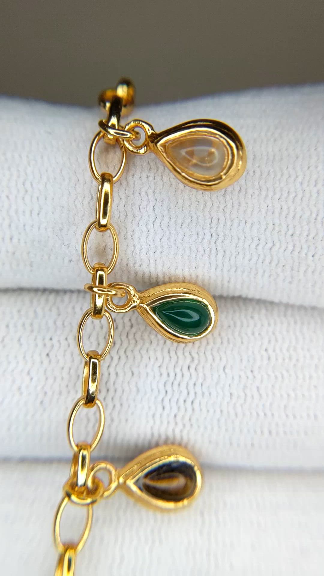 3.38&nbsp;Ct.Tw.Total Carat Weight Tiger's Eye, Moonstone, Ruby, Sapphire, Garnet, Peridot and Amethyst Bezel Bracelet, 22K Gold Plated Silver Size Video