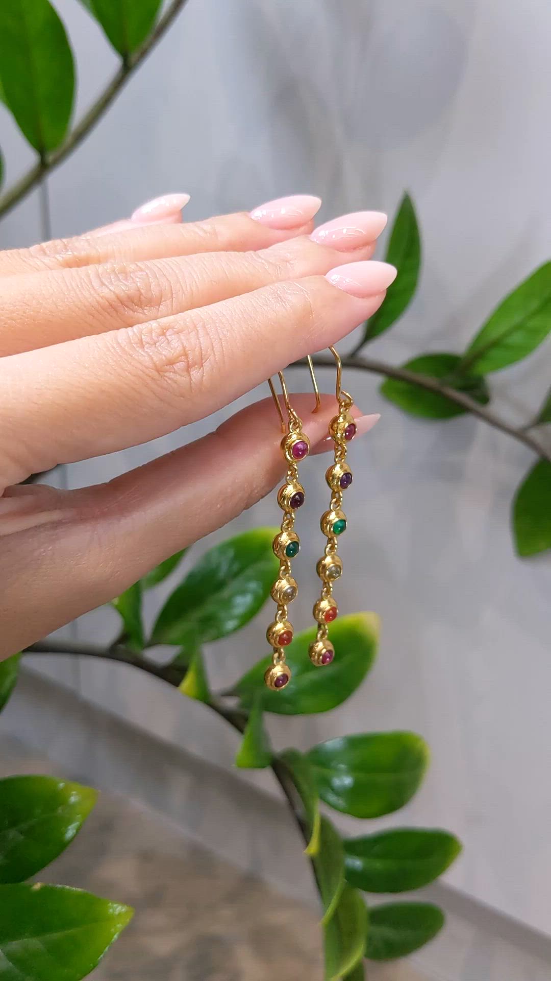 1.66 Ct.Tw.Total Carat Weight Ruby, Amethyst, Quartz, Agate and Carnelian Bezel Earrings, 22K Gold Plated Silver Size Video