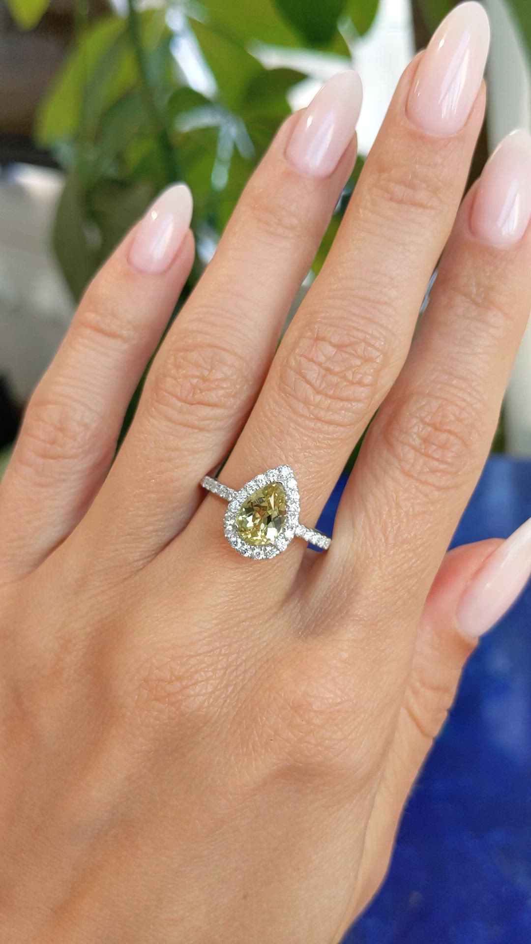 1.47 Ct. Yellowish Green Chrysoberyl and Natural Diamond Pave Ring, 14K White Gold Size Video