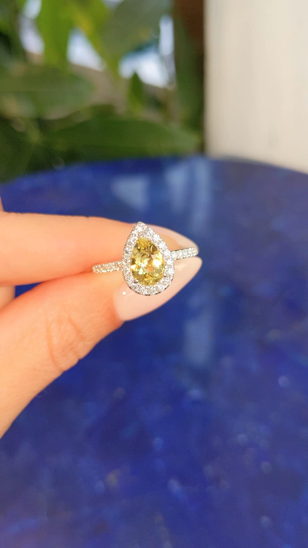 1.47 Ct. Yellowish Green Chrysoberyl and Natural Diamond Pave Ring, 14K White Gold Size Video