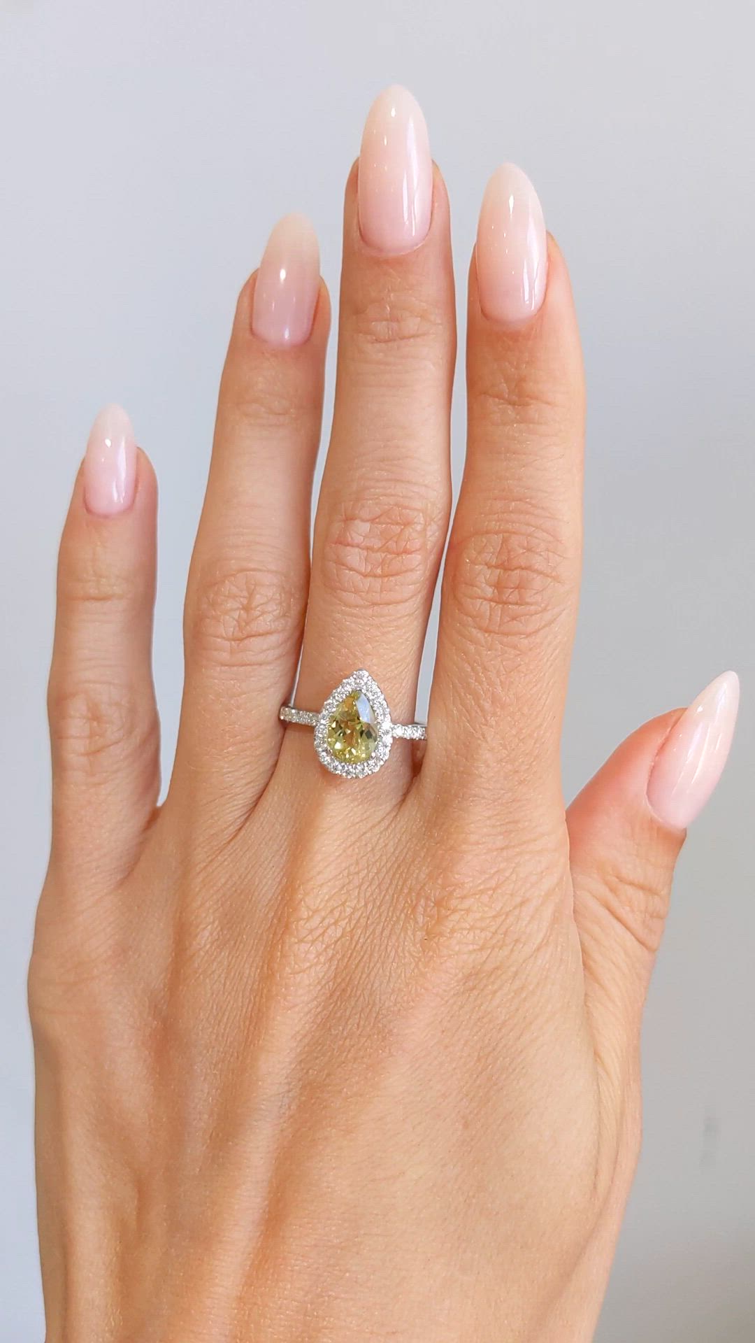 1.47 Ct. Yellowish Green Chrysoberyl and Natural Diamond Pave Ring, 14K White Gold Size Video