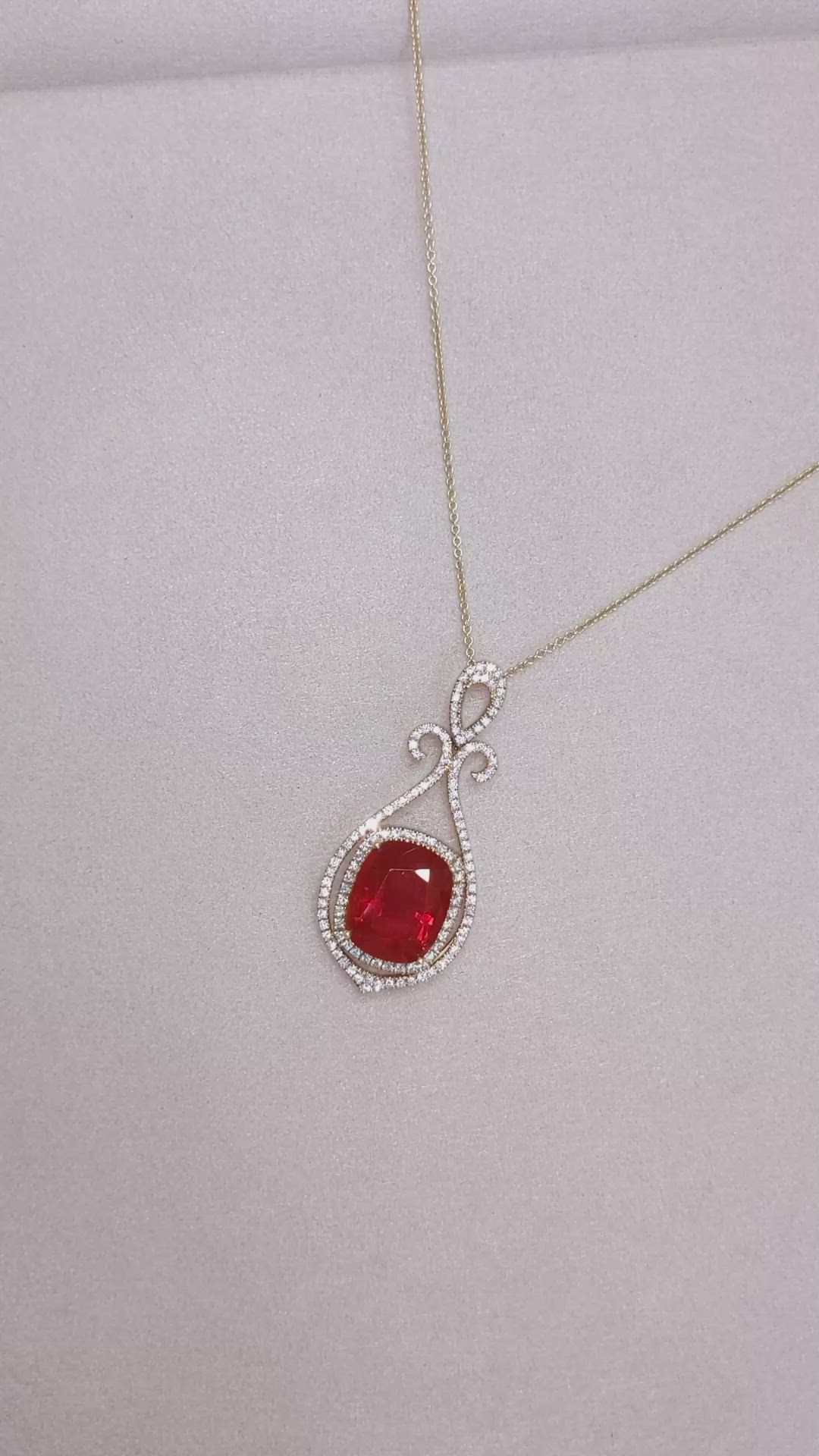 9.09 Ct. Orange Opal and Natural Diamond Pave Pendant, 18K Yellow Gold Size Video