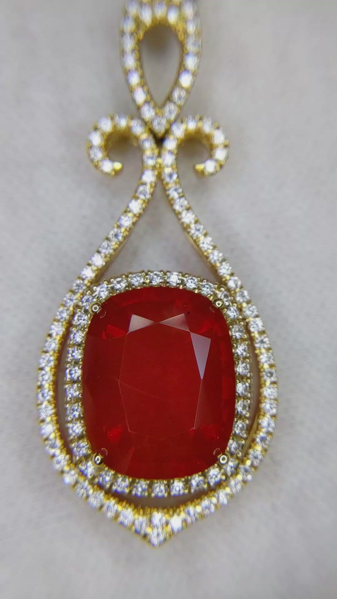 9.09 Ct. Orange Opal and Natural Diamond Pave Pendant, 18K Yellow Gold Size Video