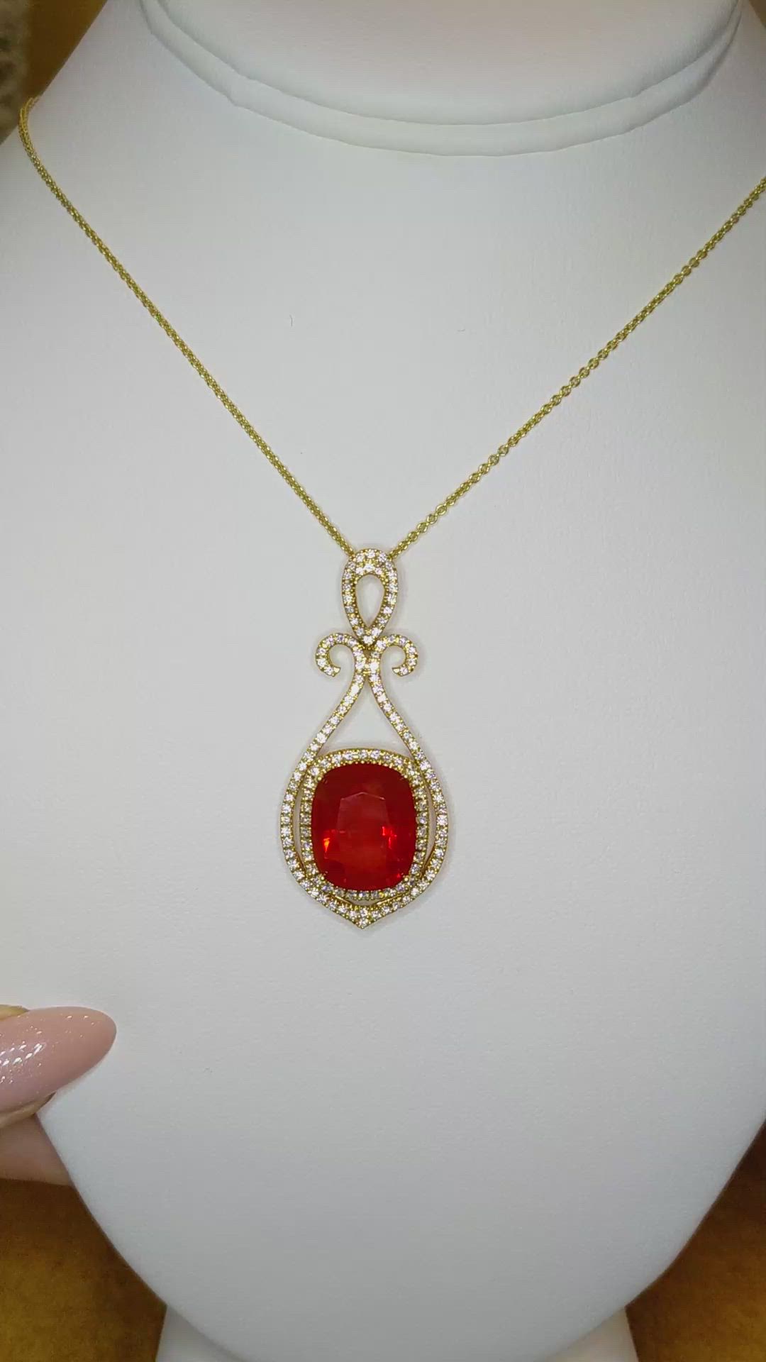 9.09 Ct. Orange Opal and Natural Diamond Pave Pendant, 18K Yellow Gold Size Video