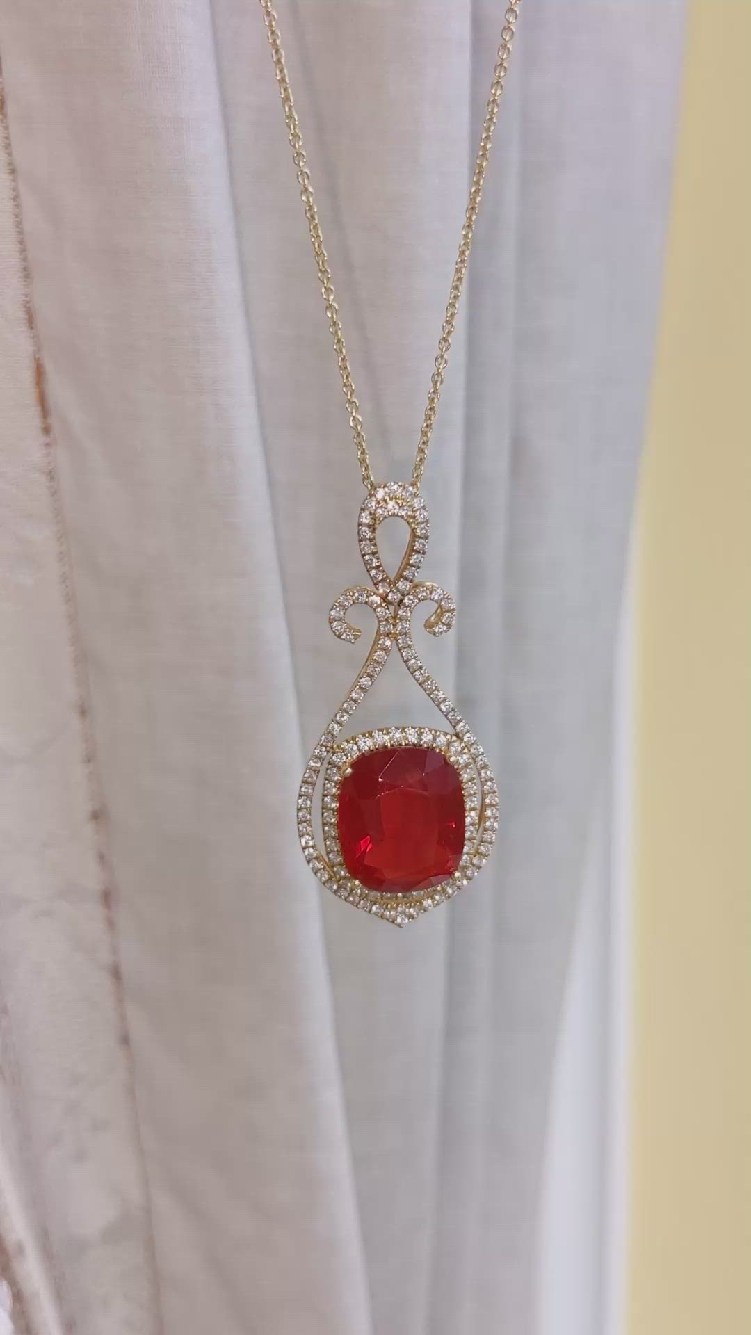 9.09 Ct. Orange Opal and Natural Diamond Pave Pendant, 18K Yellow Gold Size Video