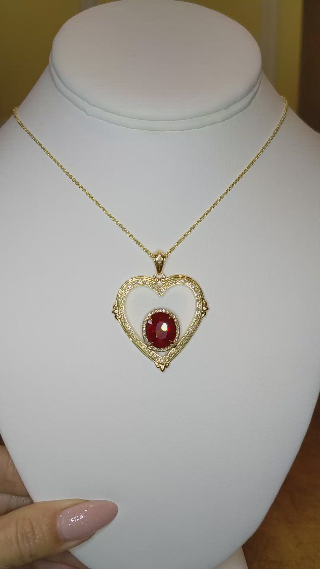 3.87 Ct. Orange Opal and Natural Diamond Pave Pendant, 18K Yellow Gold Size Video
