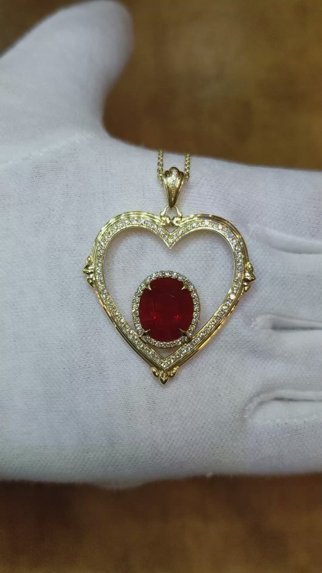 3.87 Ct. Orange Opal and Natural Diamond Pave Pendant, 18K Yellow Gold Size Video