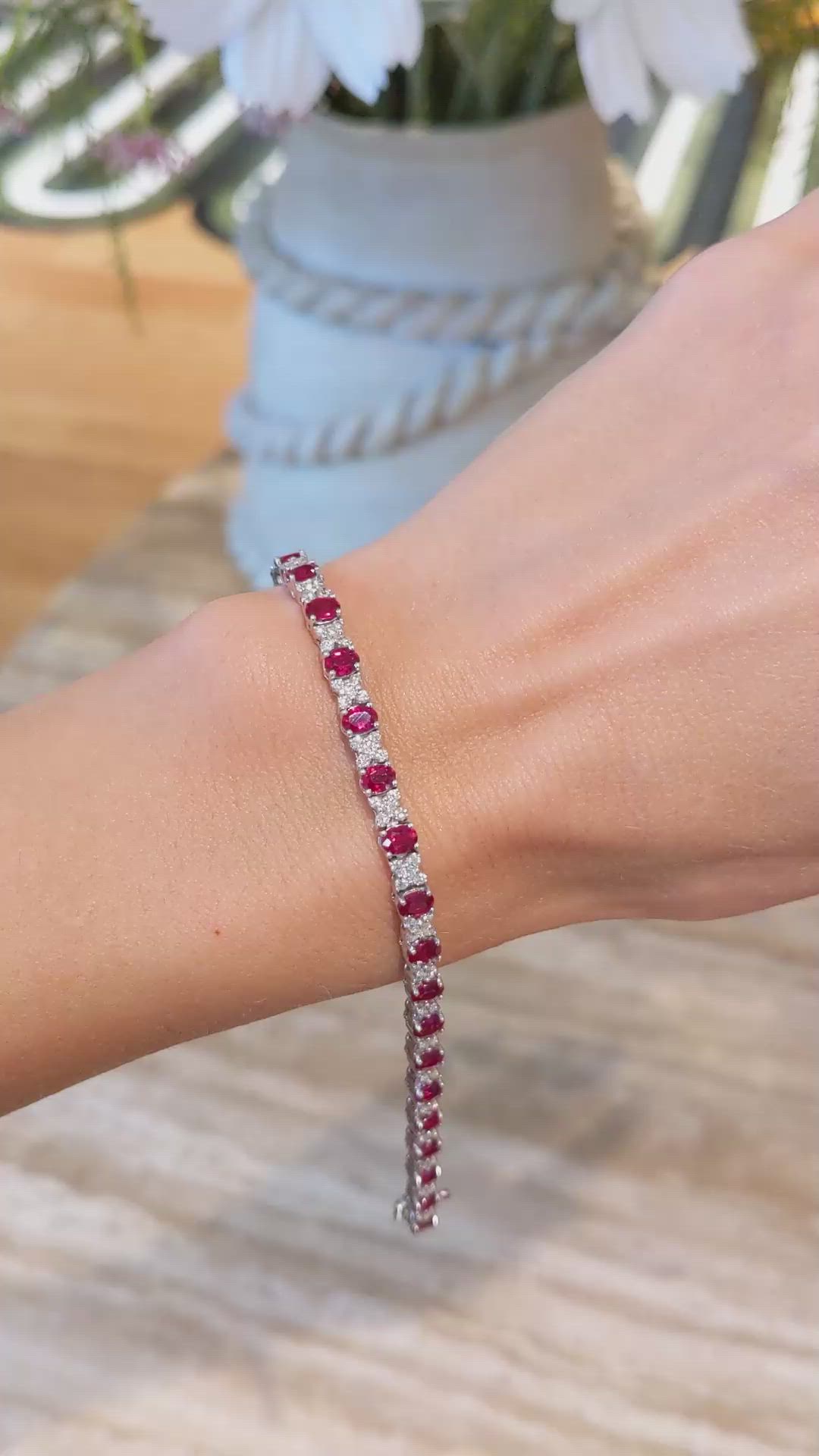 5.02 Ct.Tw. Ruby Natural Diamond Pave Bracelet, 18K White Gold Size Video