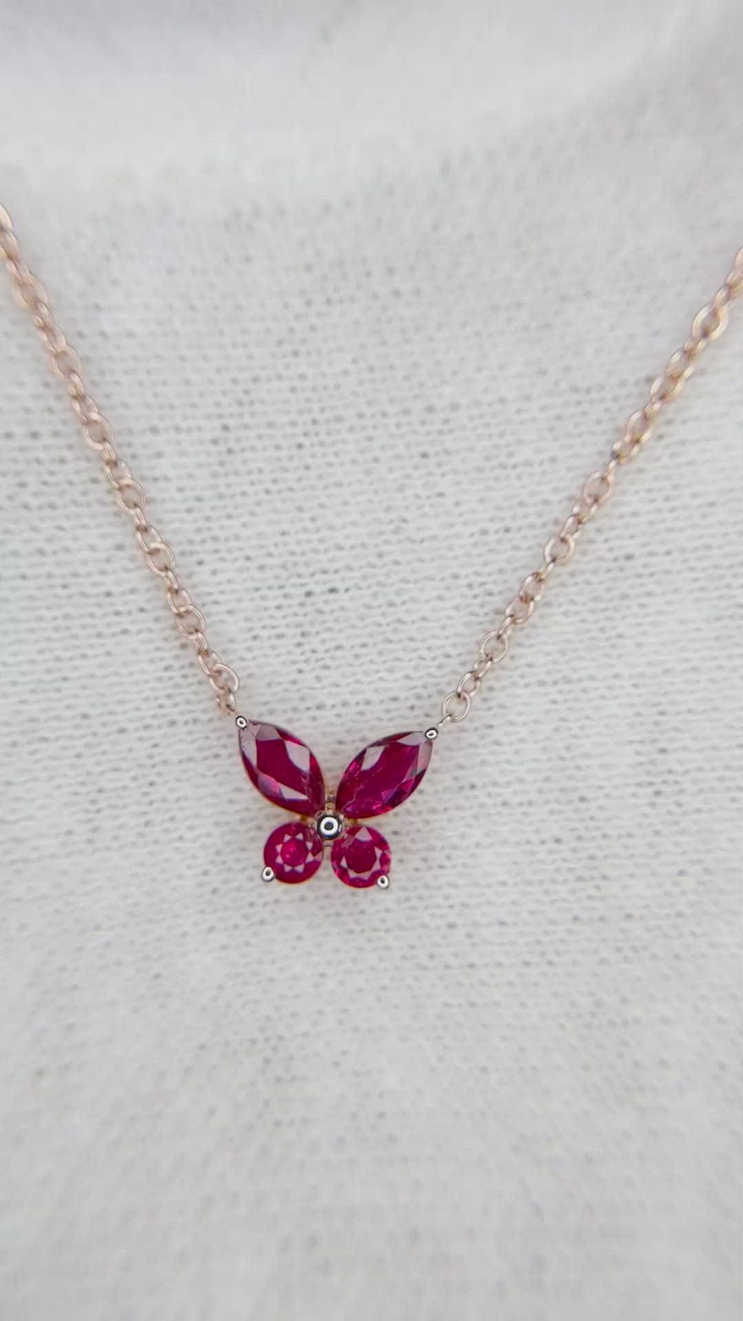 0.47 Ct. Ruby Ruby Multi Stone Necklace, 14K Rose Gold Size Video